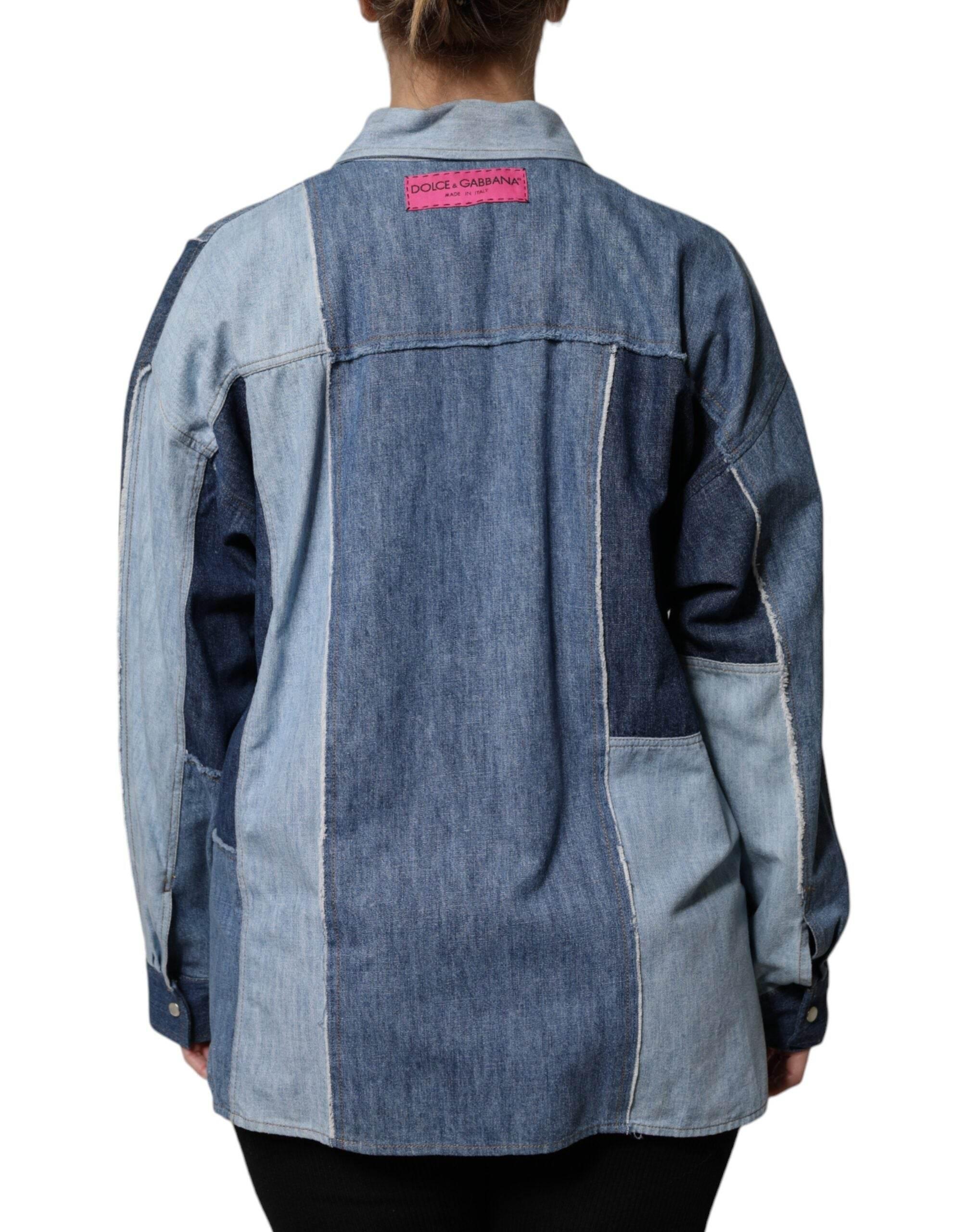 Dolce & Gabbana Blue Cotton Button Up Collared Long Sleeve Top - Hilstor