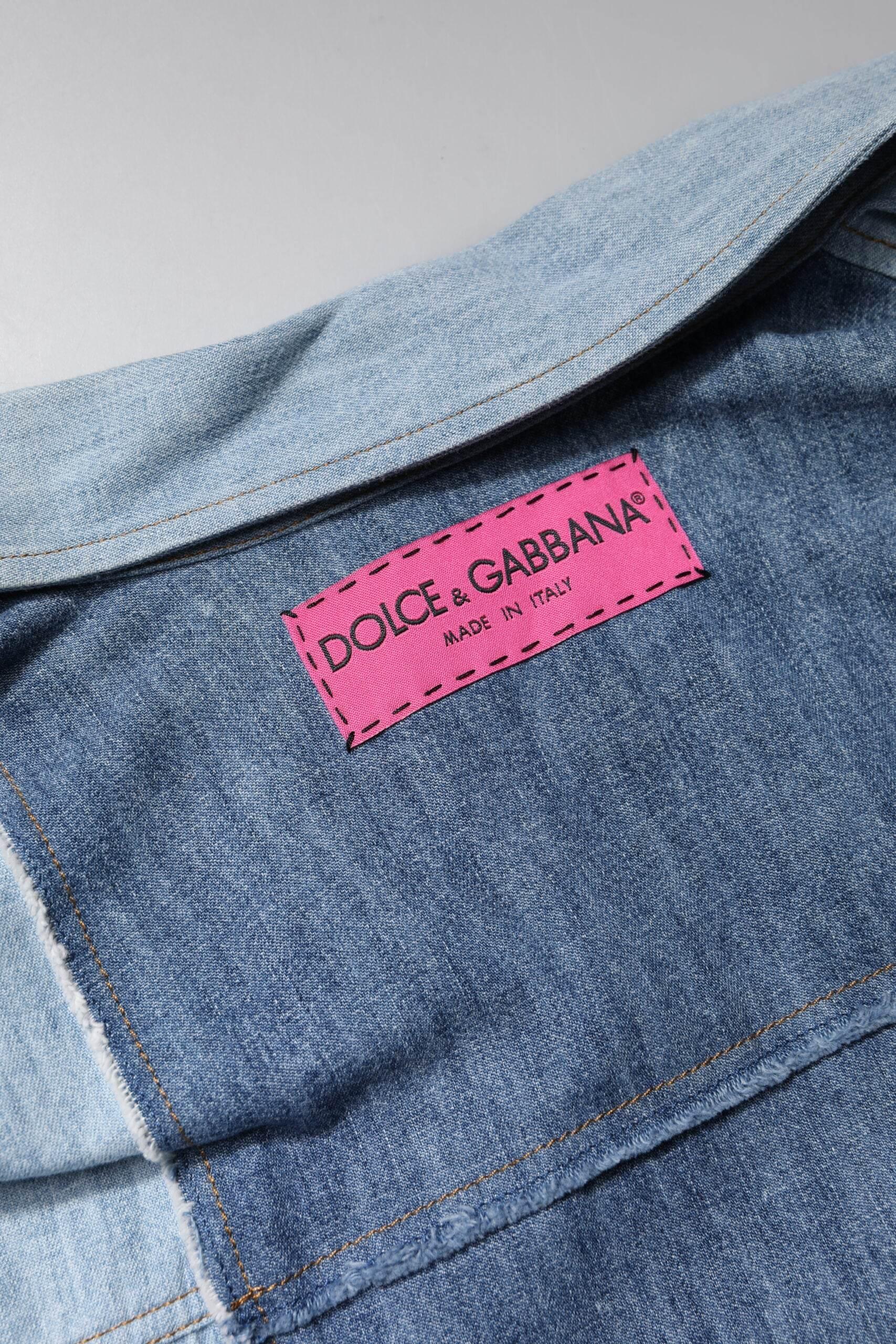 Dolce & Gabbana Blue Cotton Button Up Collared Long Sleeve Top - Hilstor