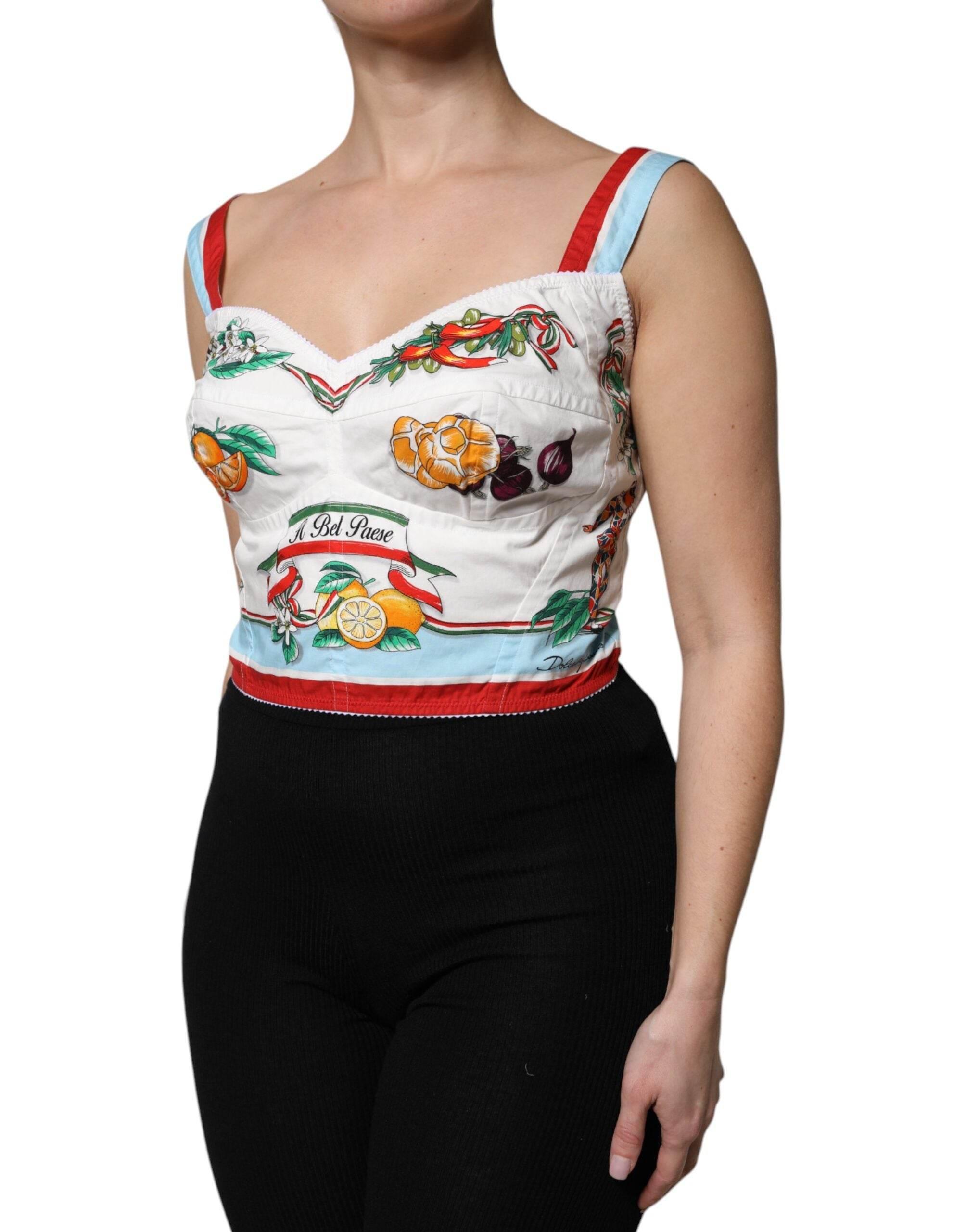 Dolce & Gabbana White Vegetable Print Sweetheart Cropped Top - Hilstor