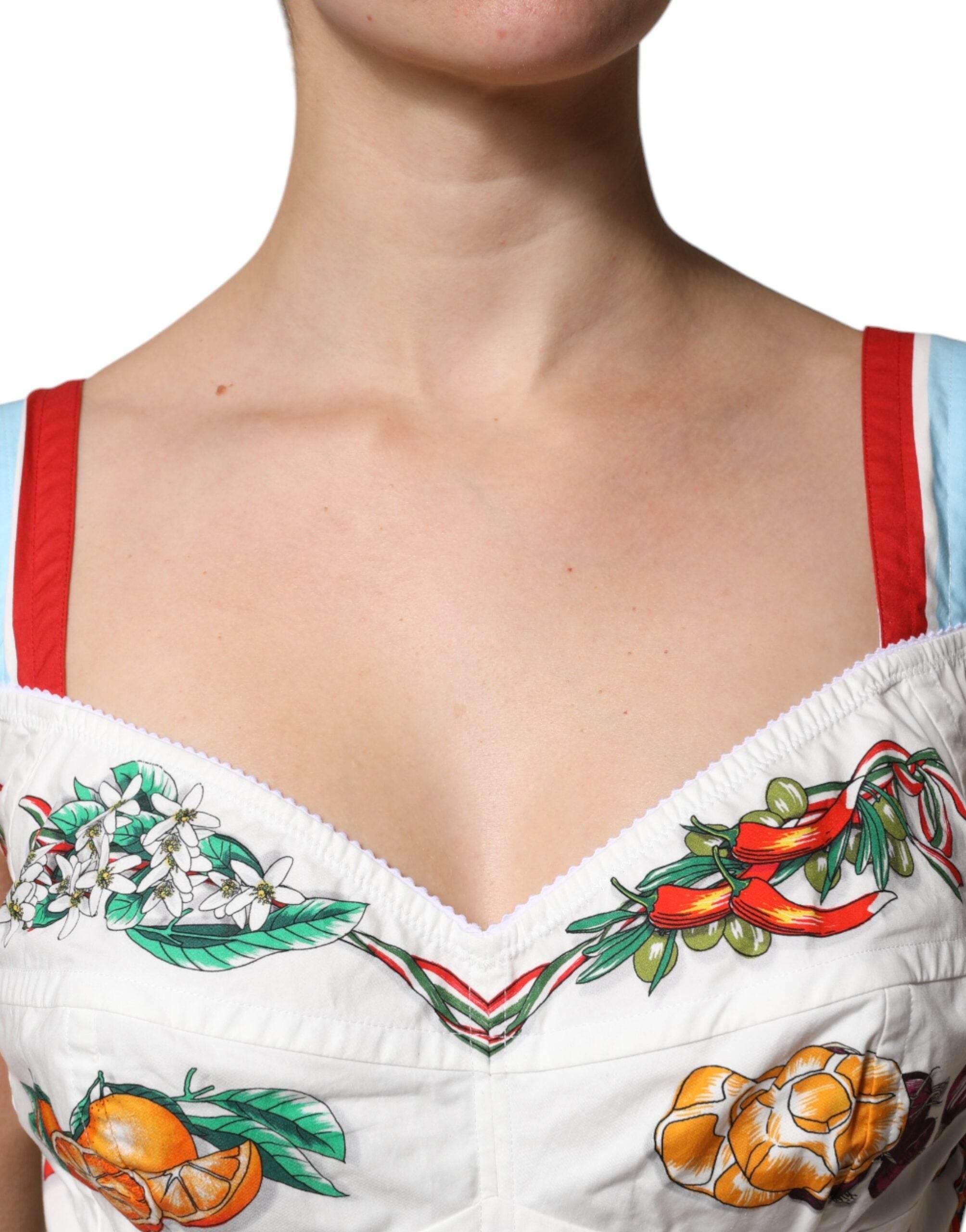 Dolce & Gabbana White Vegetable Print Sweetheart Cropped Top - Hilstor