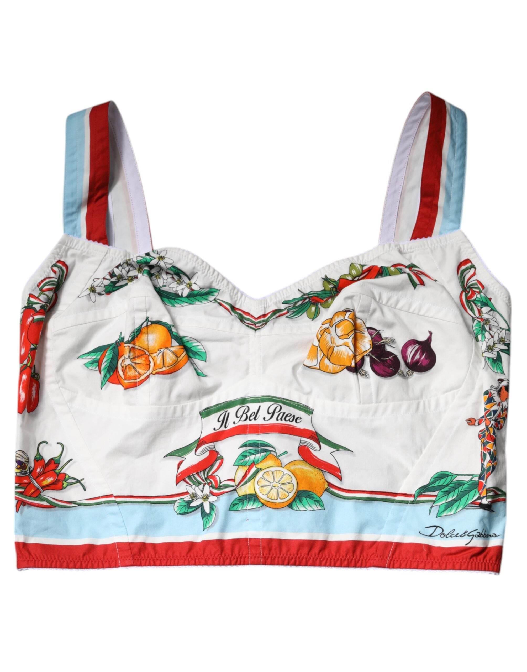 Dolce & Gabbana White Vegetable Print Sweetheart Cropped Top - Hilstor