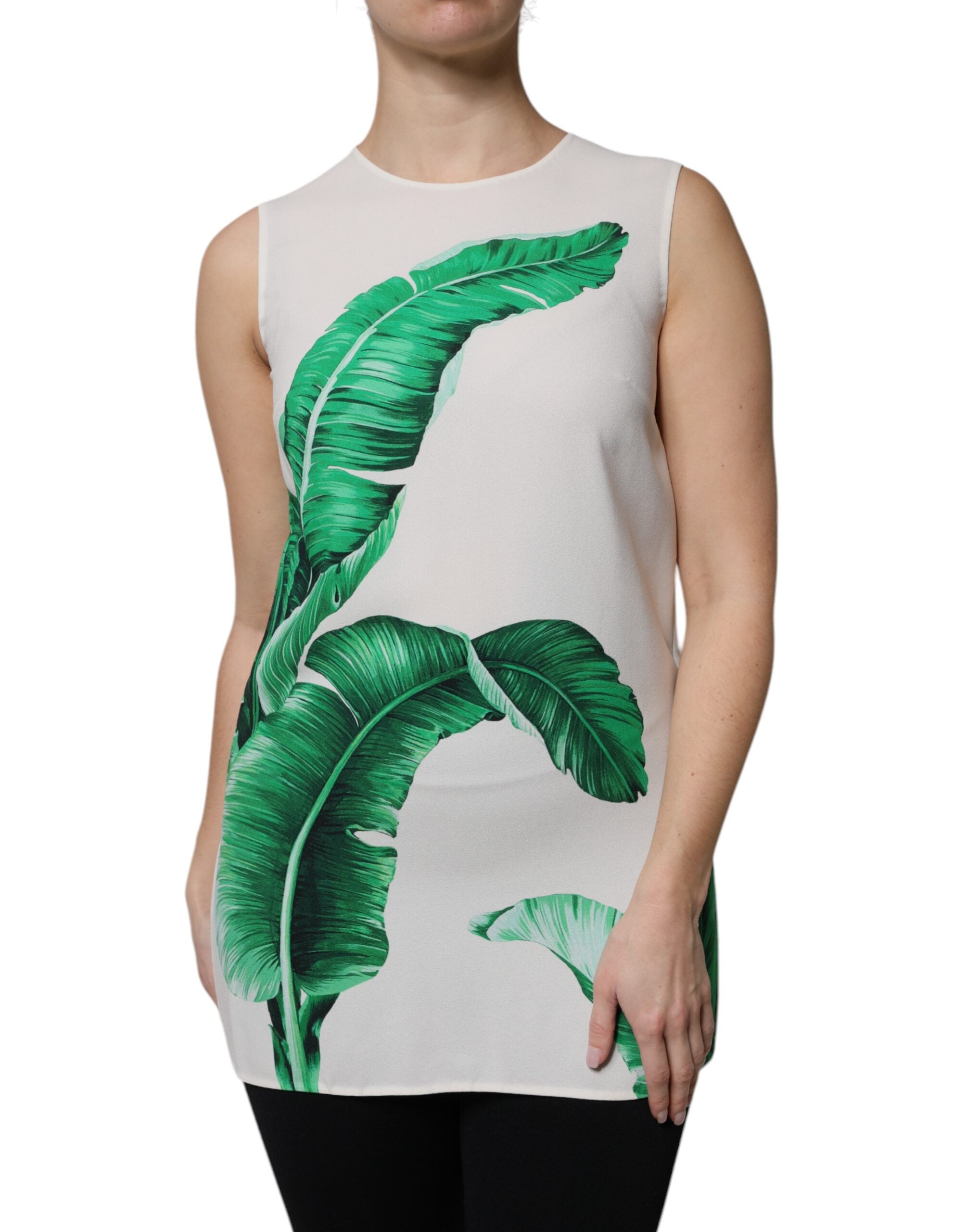 Dolce &amp; Gabbana hvid bananblad print rund hals tank top