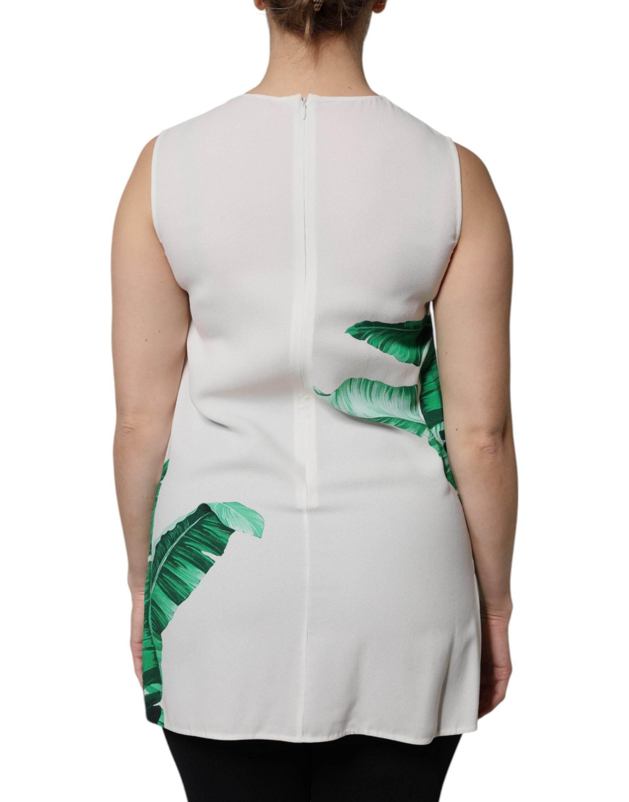 Dolce & Gabbana White Banana Leaf Print Round Neck Tank Top - Hilstor