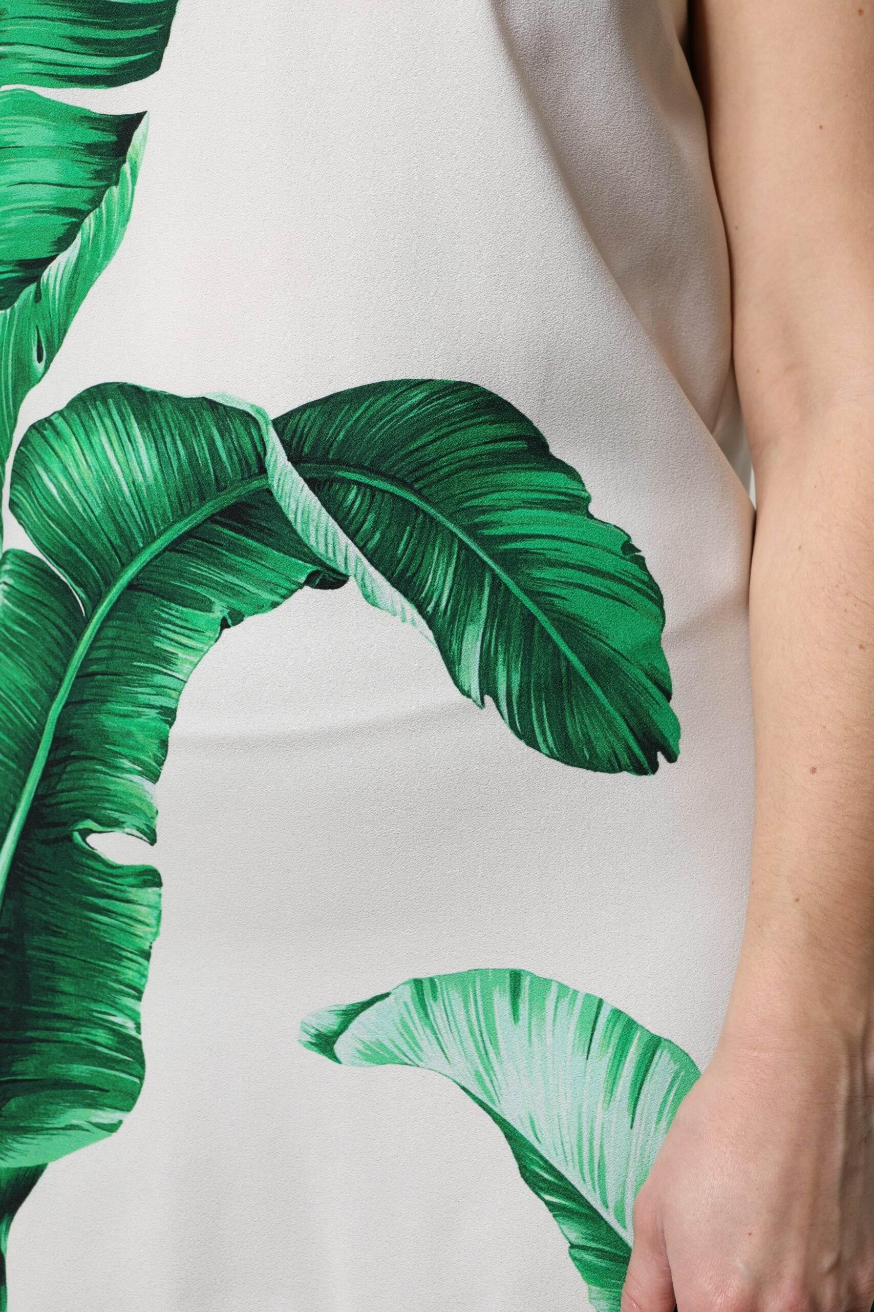 Dolce & Gabbana White Banana Leaf Print Round Neck Tank Top - Hilstor