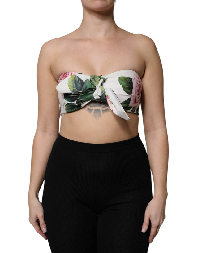 Dolce & Gabbana White Floral Print Cropped Bustier Corset Top - Hilstor