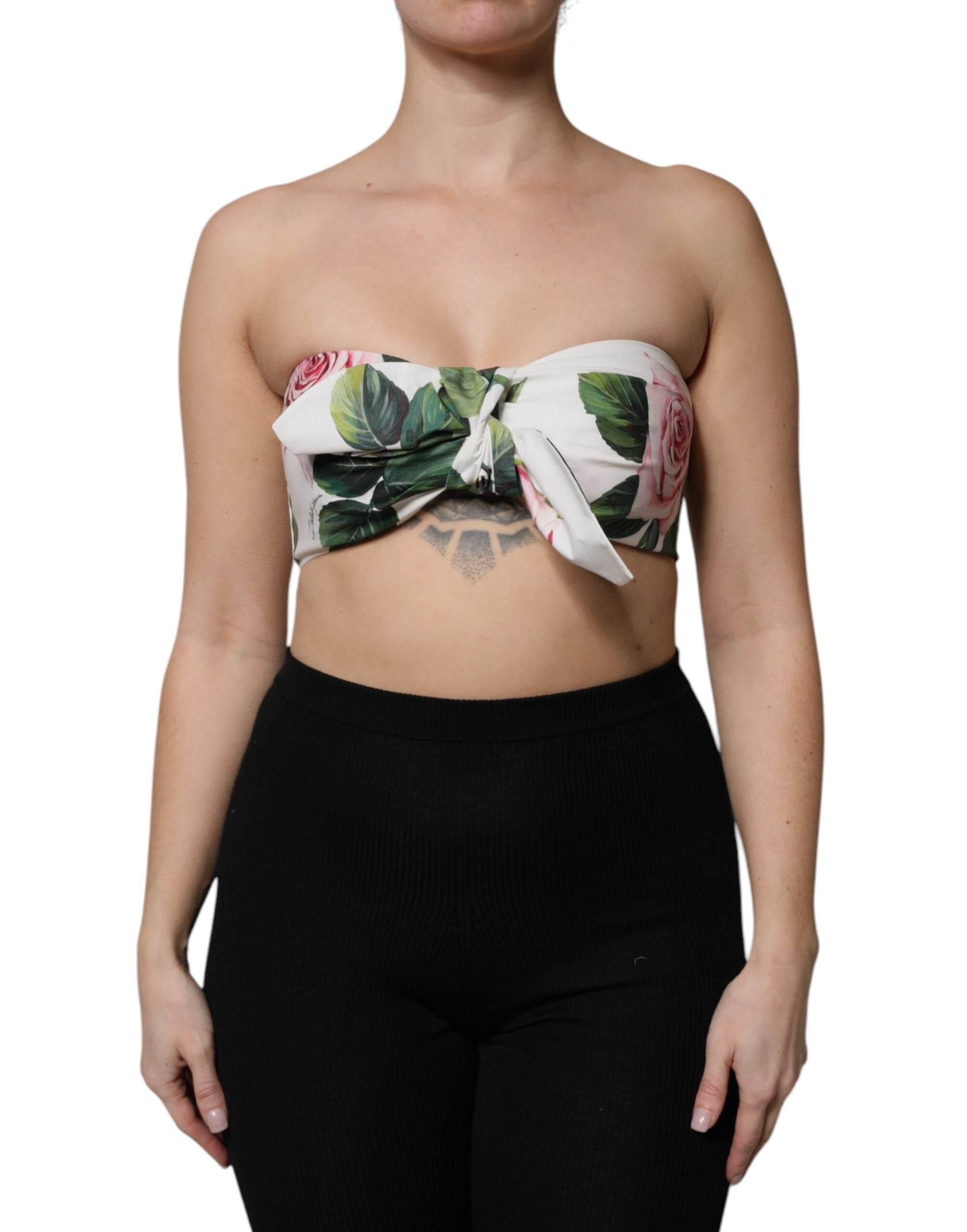 Dolce & Gabbana White Floral Print Cropped Bustier Corset Top - Hilstor