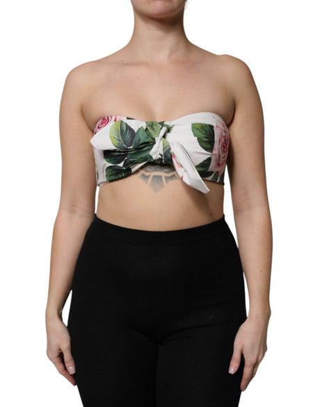 Dolce & Gabbana White Floral Print Cropped Bustier Corset Top - Hilstor