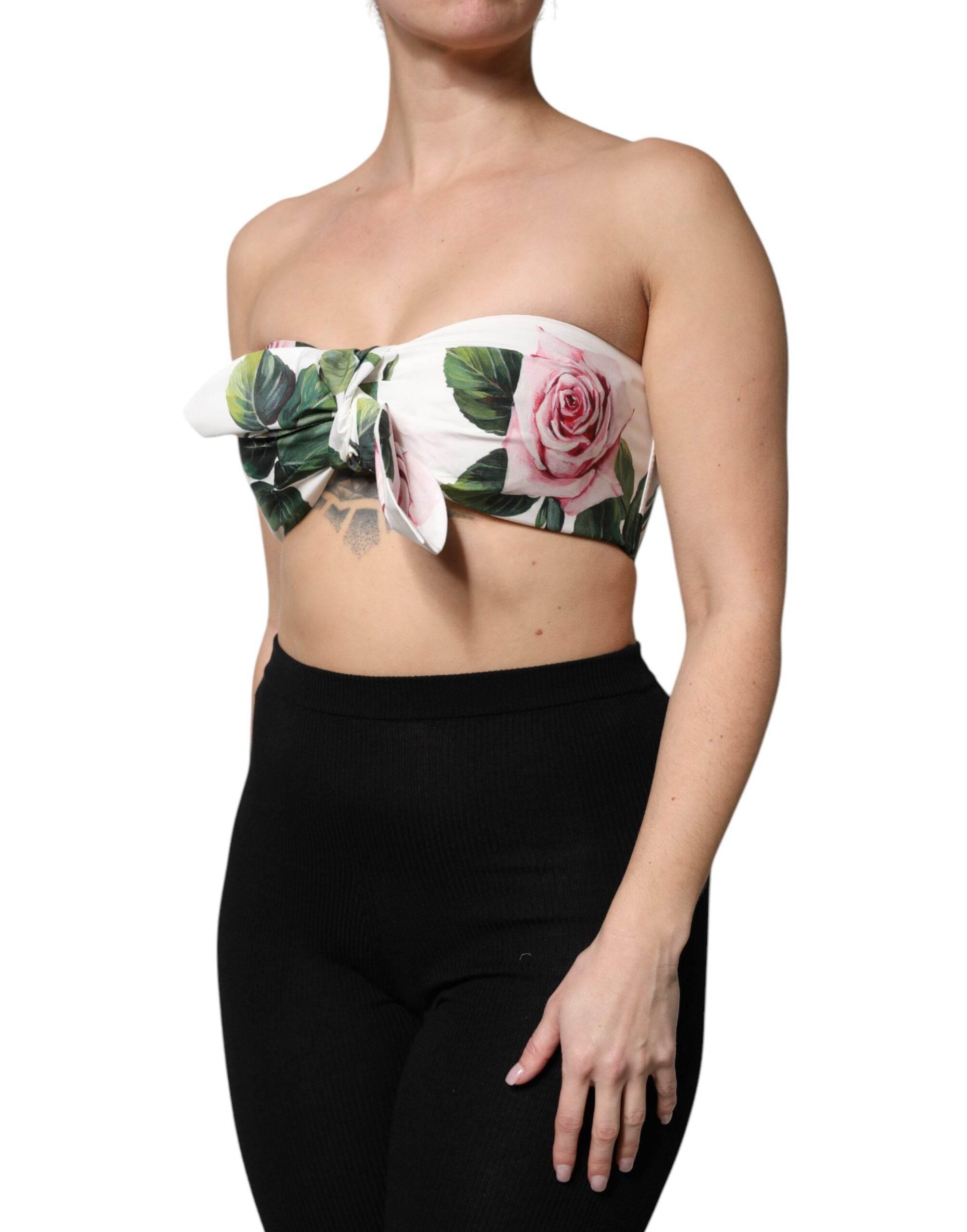 Dolce & Gabbana White Floral Print Cropped Bustier Corset Top - Hilstor