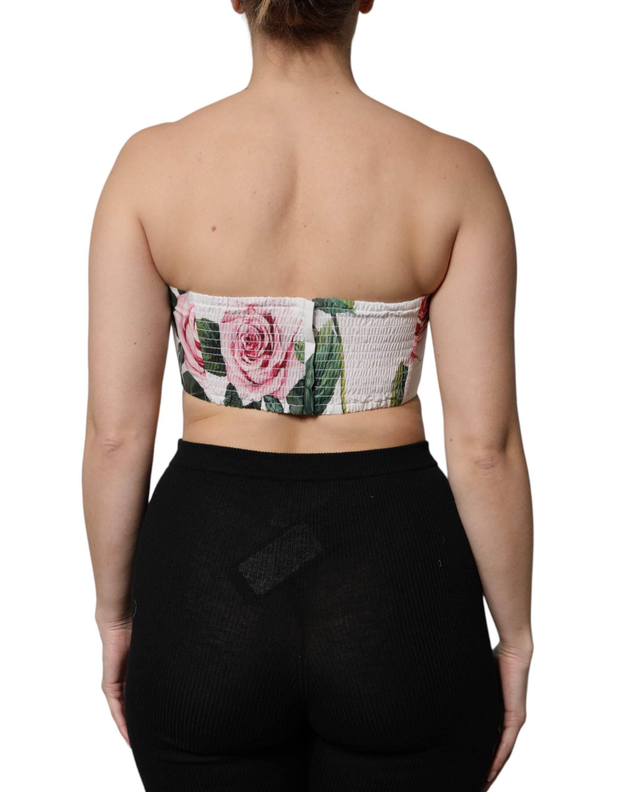 Dolce & Gabbana White Floral Print Cropped Bustier Corset Top - Hilstor