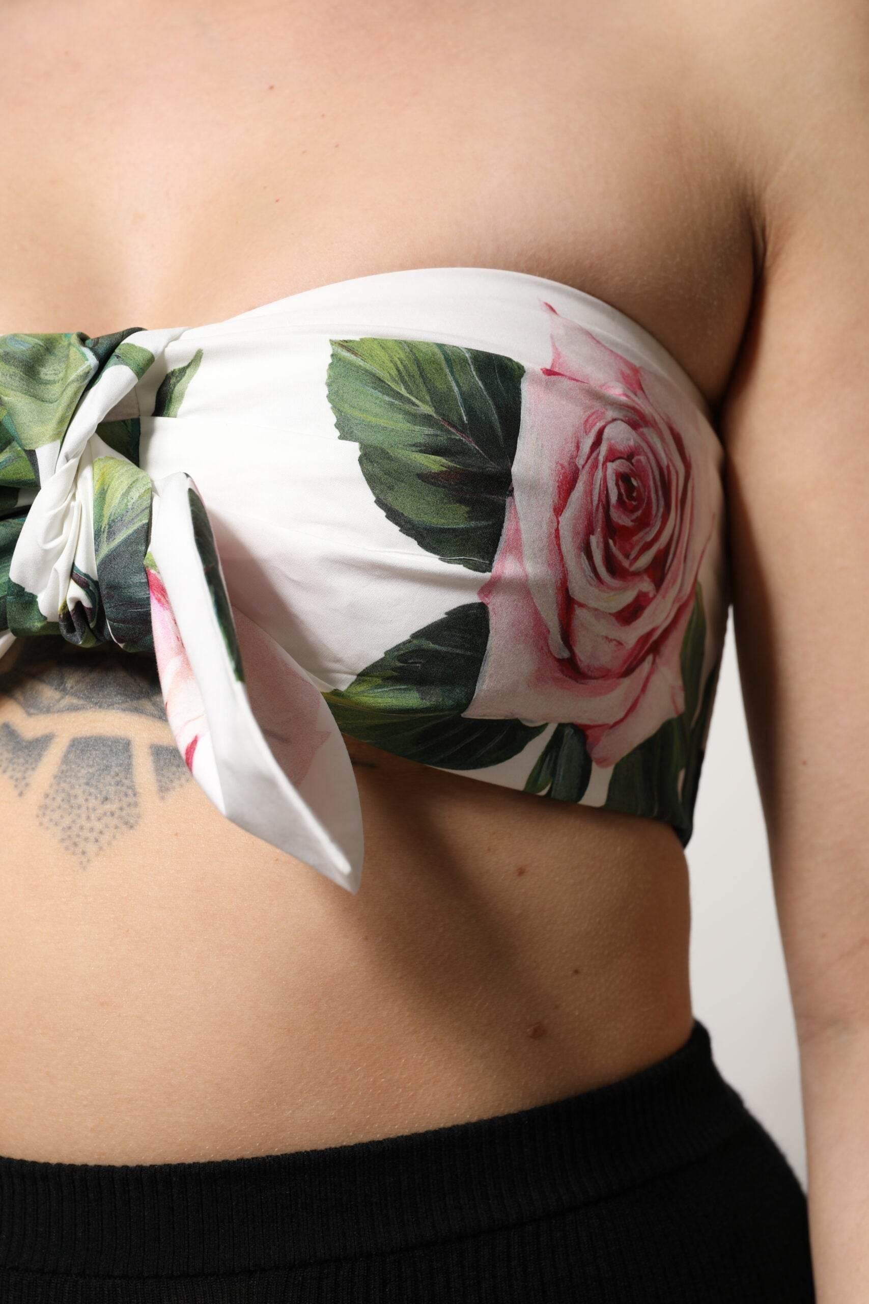 Dolce & Gabbana White Floral Print Cropped Bustier Corset Top - Hilstor