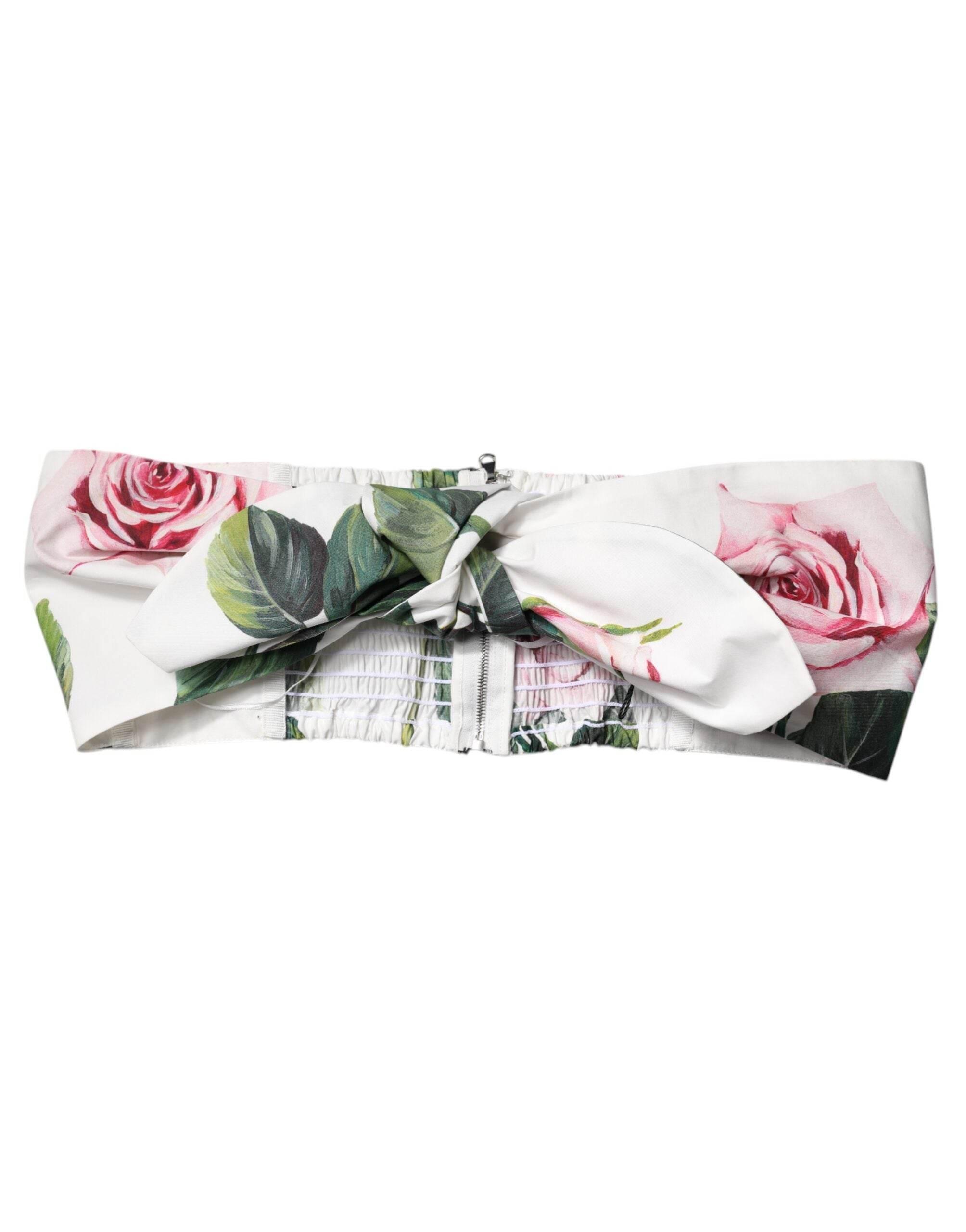 Dolce & Gabbana White Floral Print Cropped Bustier Corset Top - Hilstor