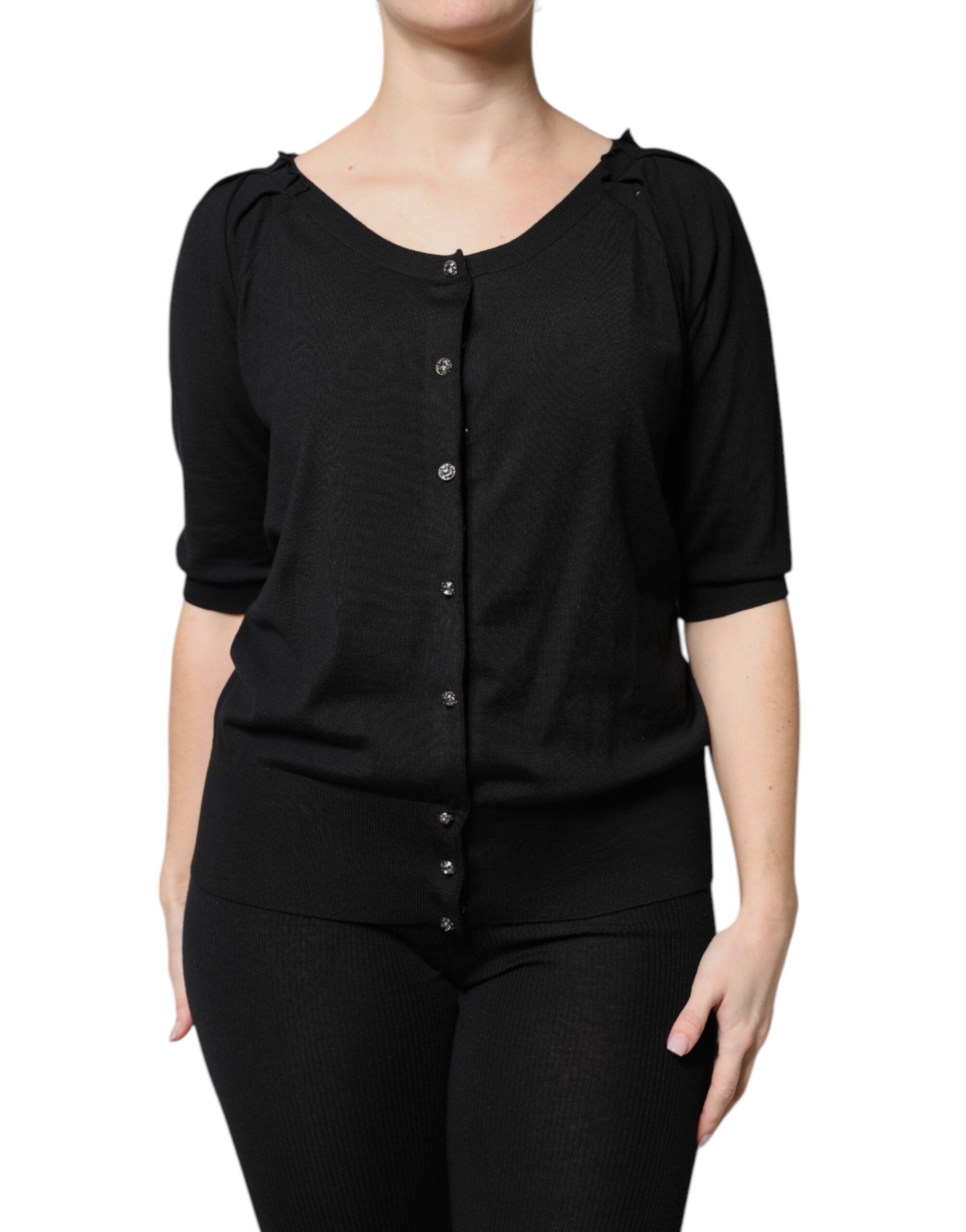 Dolce &amp; Gabbana Sort Button Down Kortærmet Bluse Top