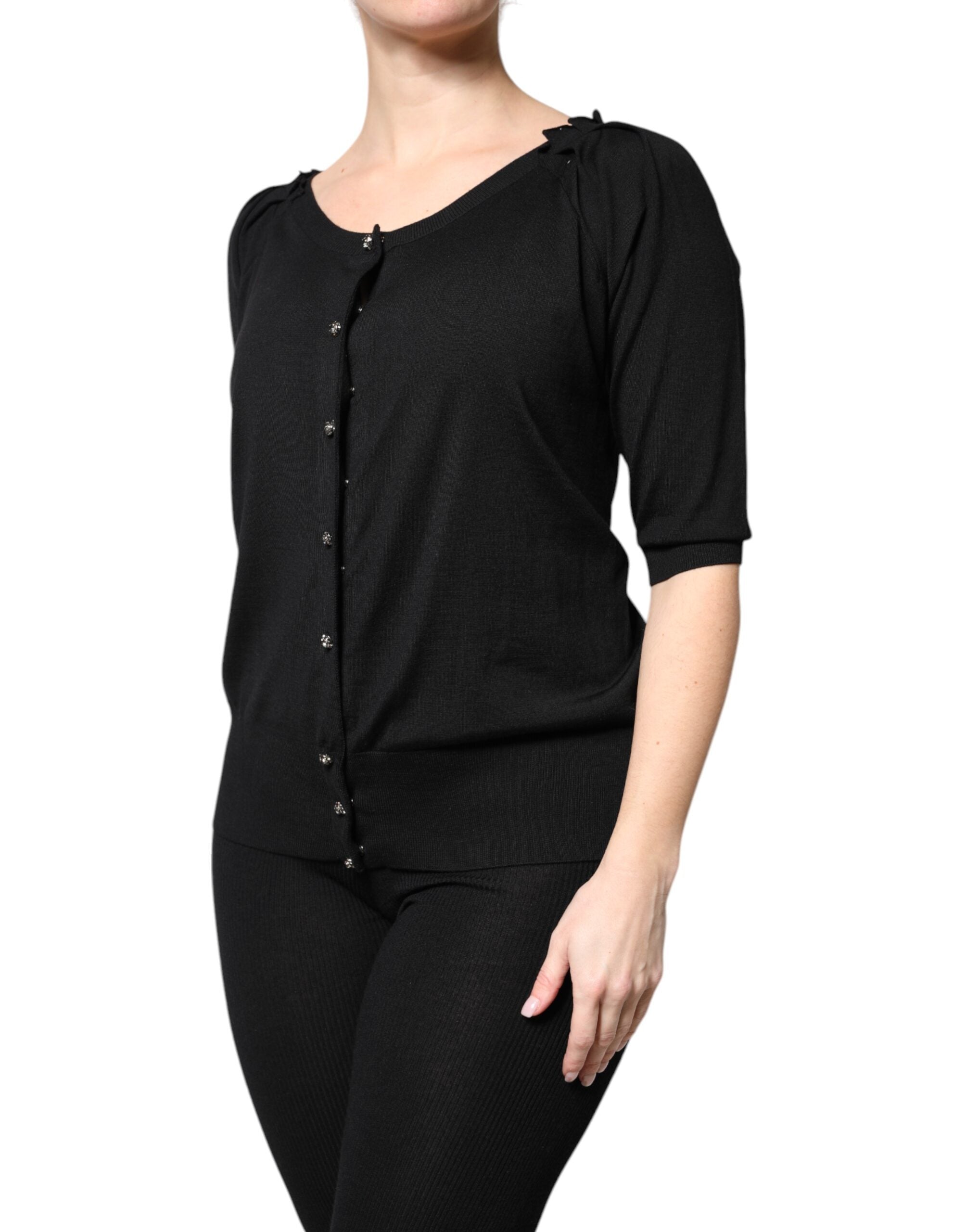 Dolce &amp; Gabbana Sort Button Down Kortærmet Bluse Top