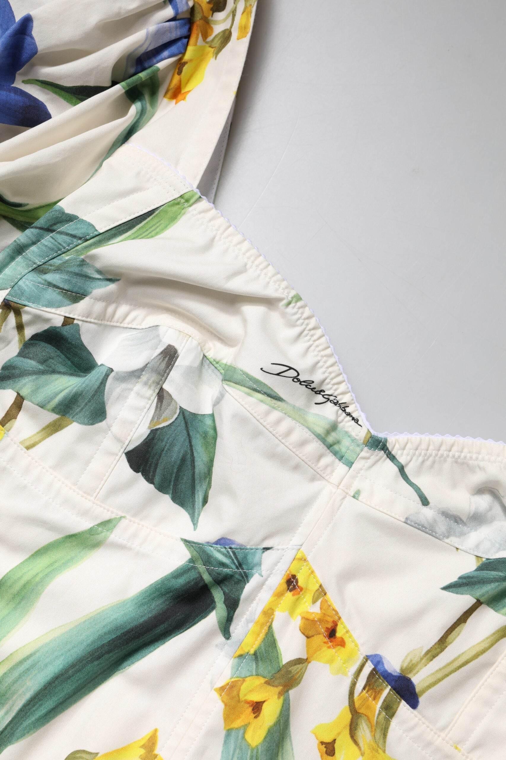 Dolce & Gabbana White Floral Puff Sleeves Crop Blouse Top - Hilstor
