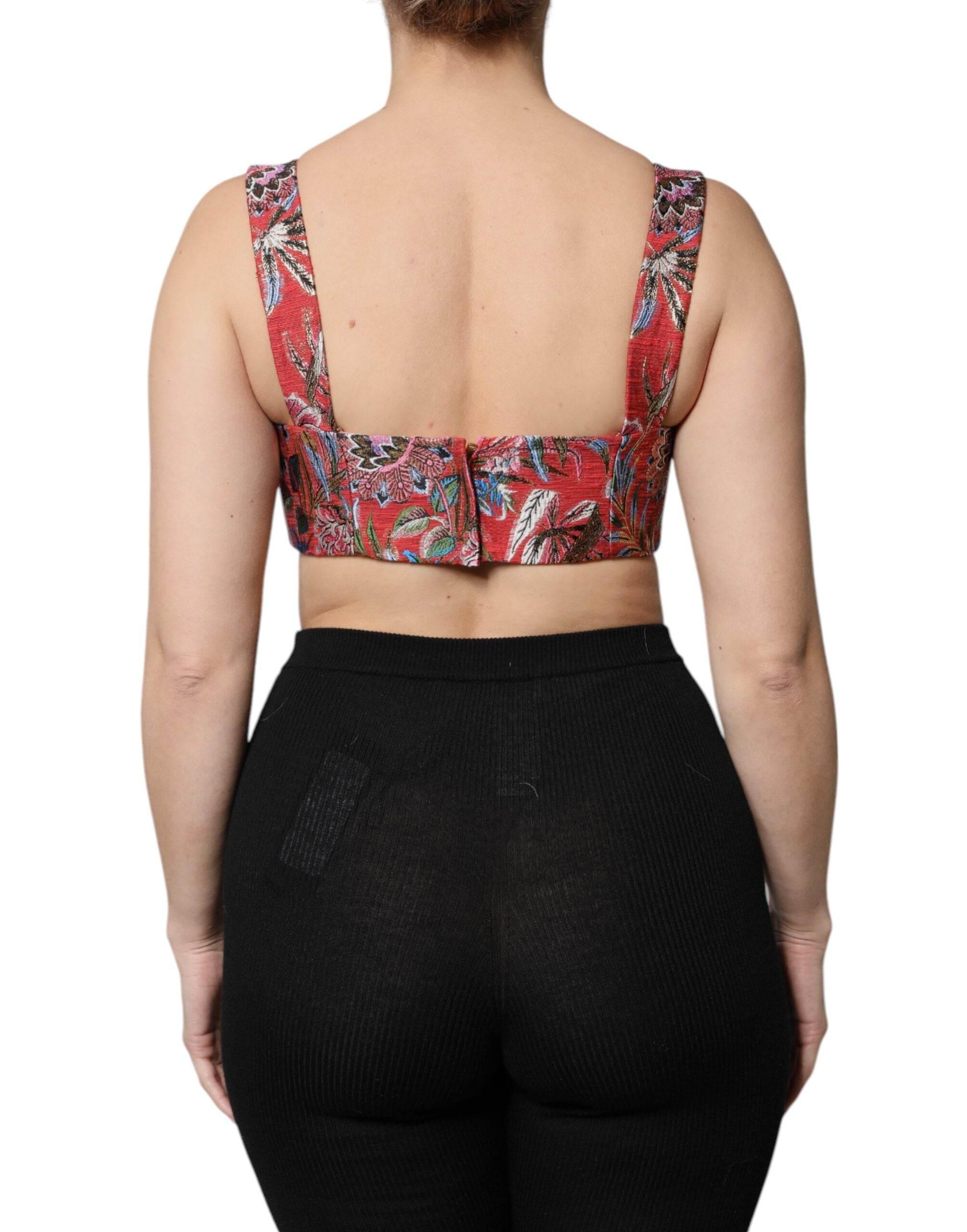 Dolce & Gabbana Red Floral Brocade Cropped Bustier Corset Top - Hilstor