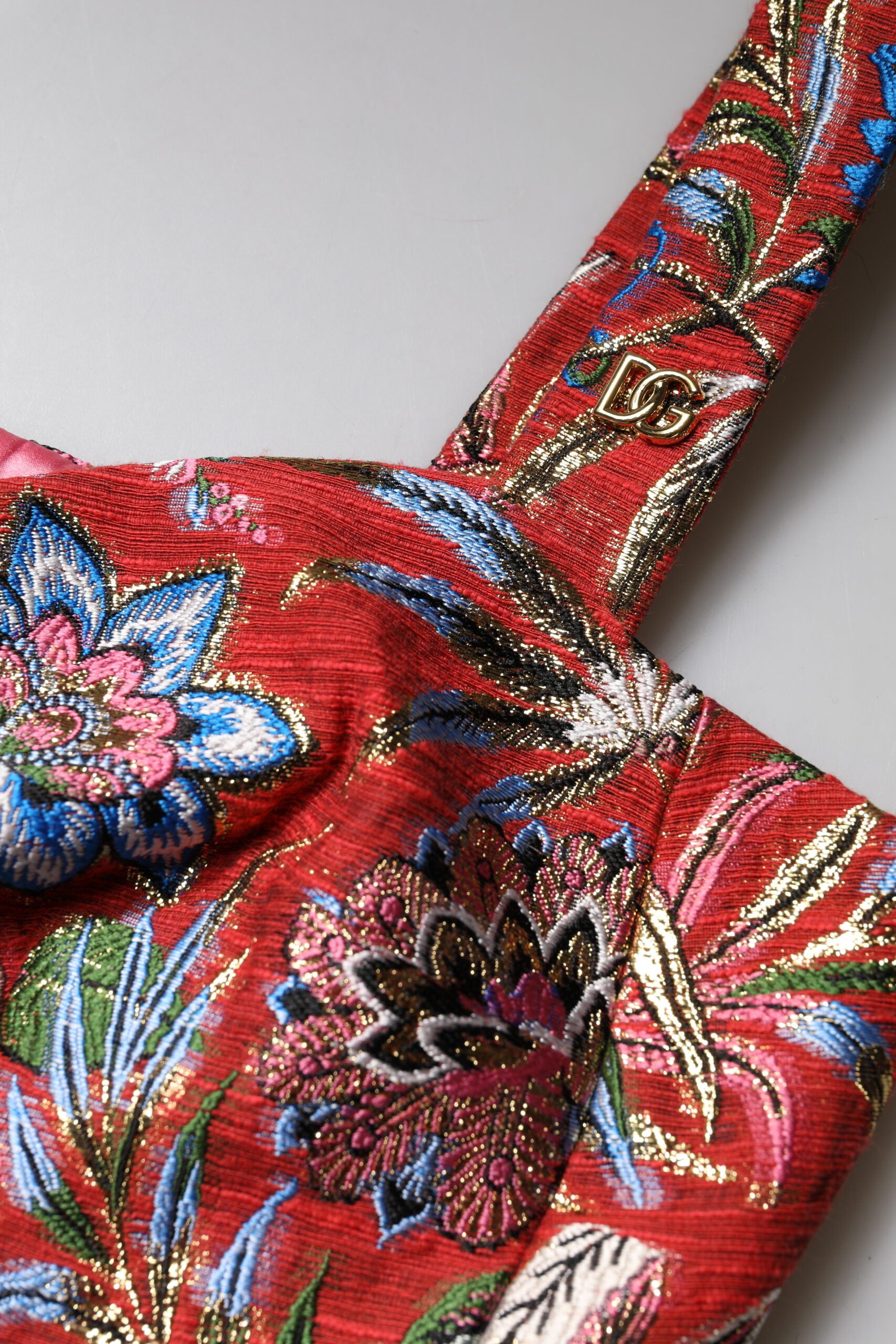Dolce &amp; Gabbana Rød Blomster Brocade Cropped Bustier Corset Top