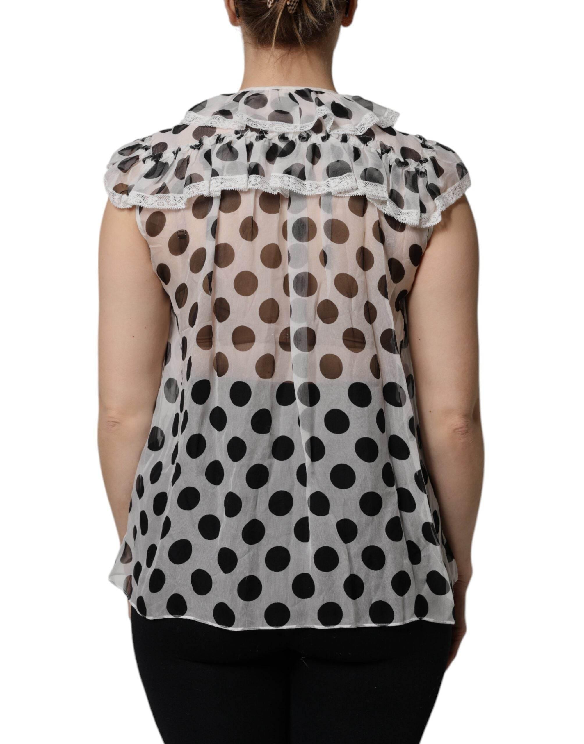 Dolce & Gabbana White Black Polka Dot Cotton Sleeveless Top - Hilstor