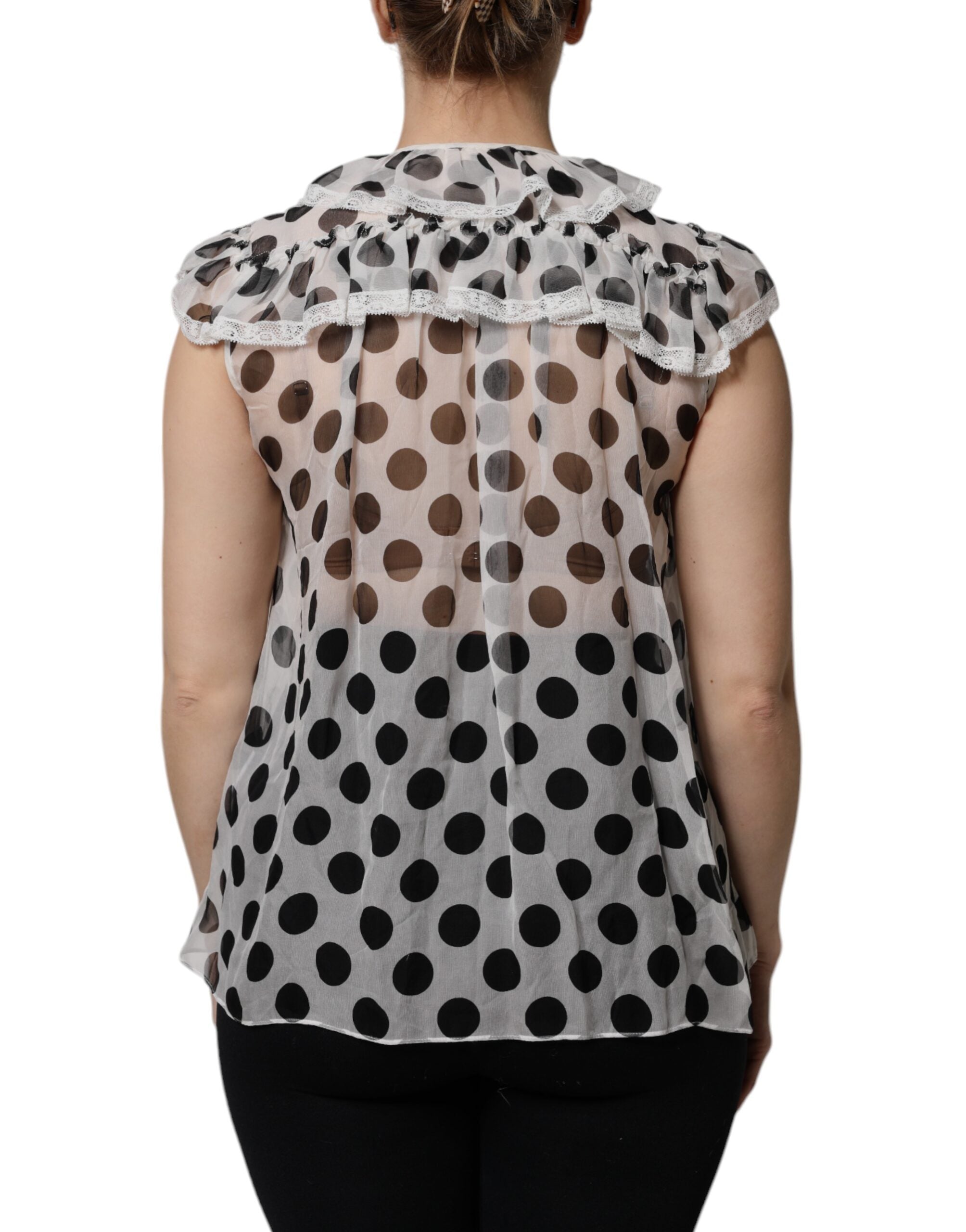 Dolce &amp; Gabbana Hvid Sort Polka Dot Bomuld ærmeløs top