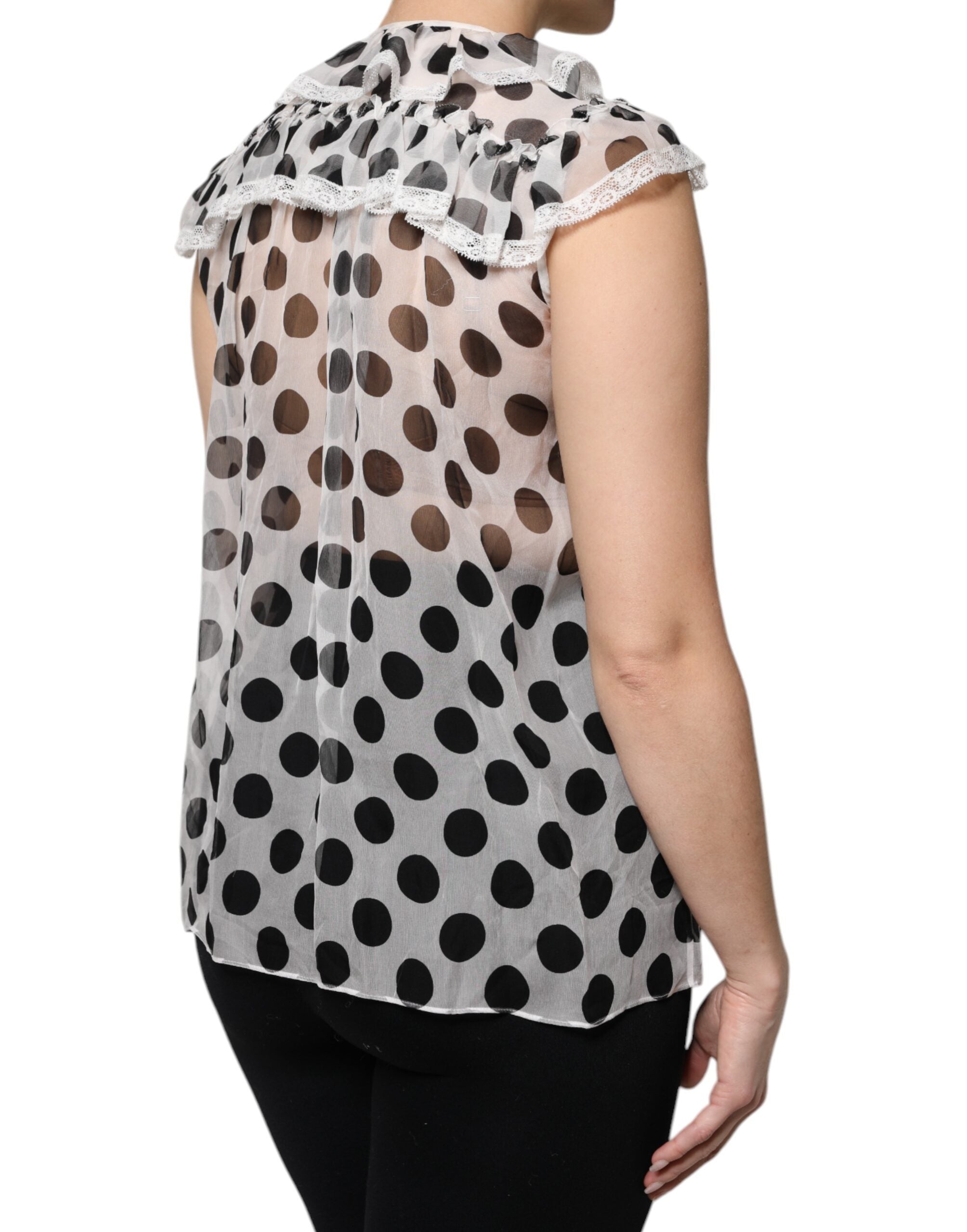 Dolce &amp; Gabbana Hvid Sort Polka Dot Bomuld ærmeløs top