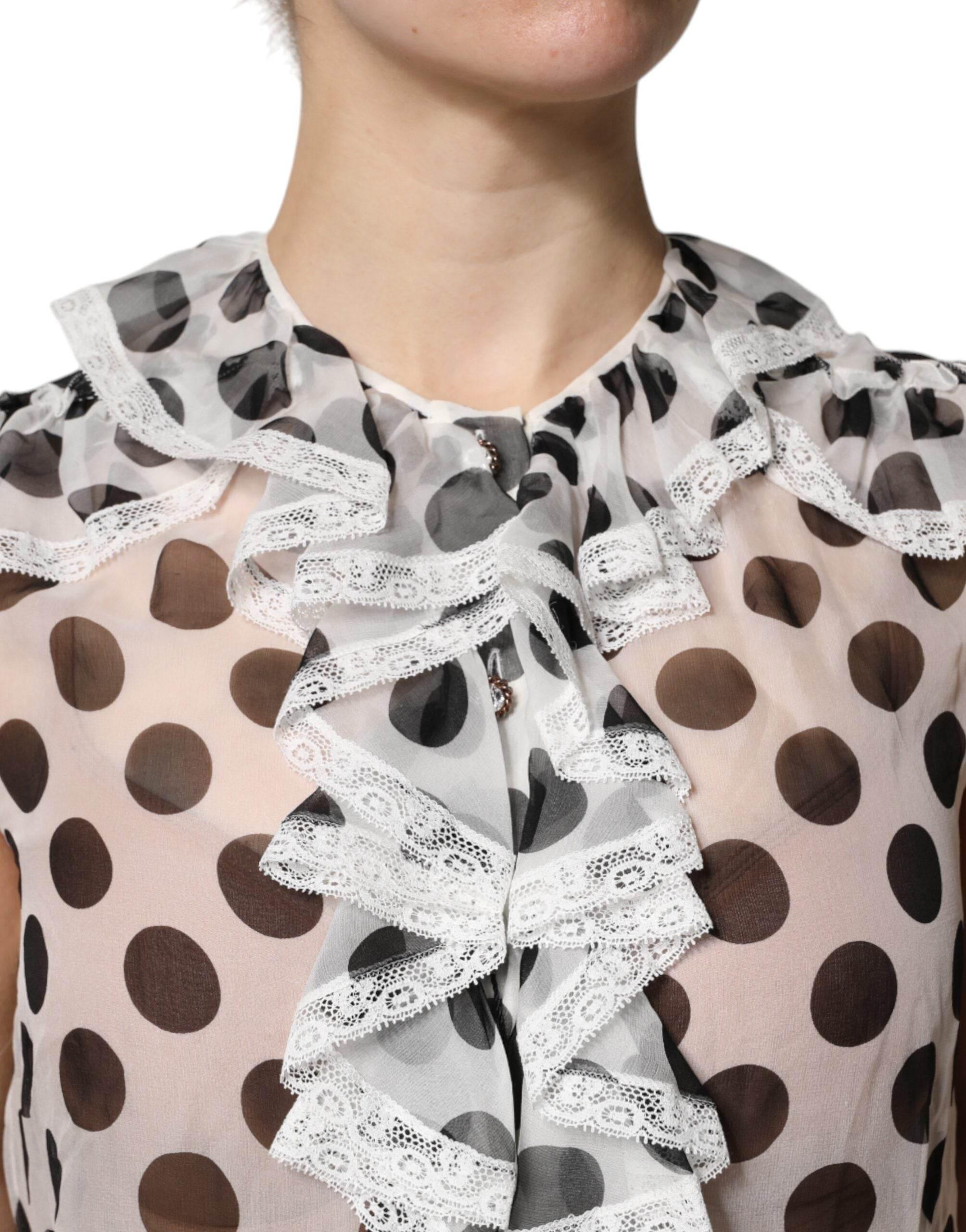 Dolce & Gabbana White Black Polka Dot Cotton Sleeveless Top - Hilstor