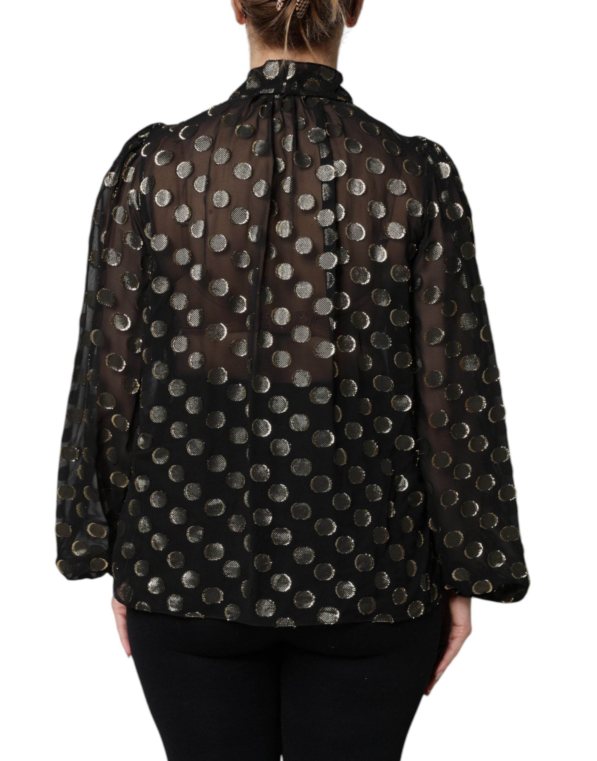 Dolce & Gabbana Black Sheer Tied Neck Polka Dots Blouse Top - Hilstor