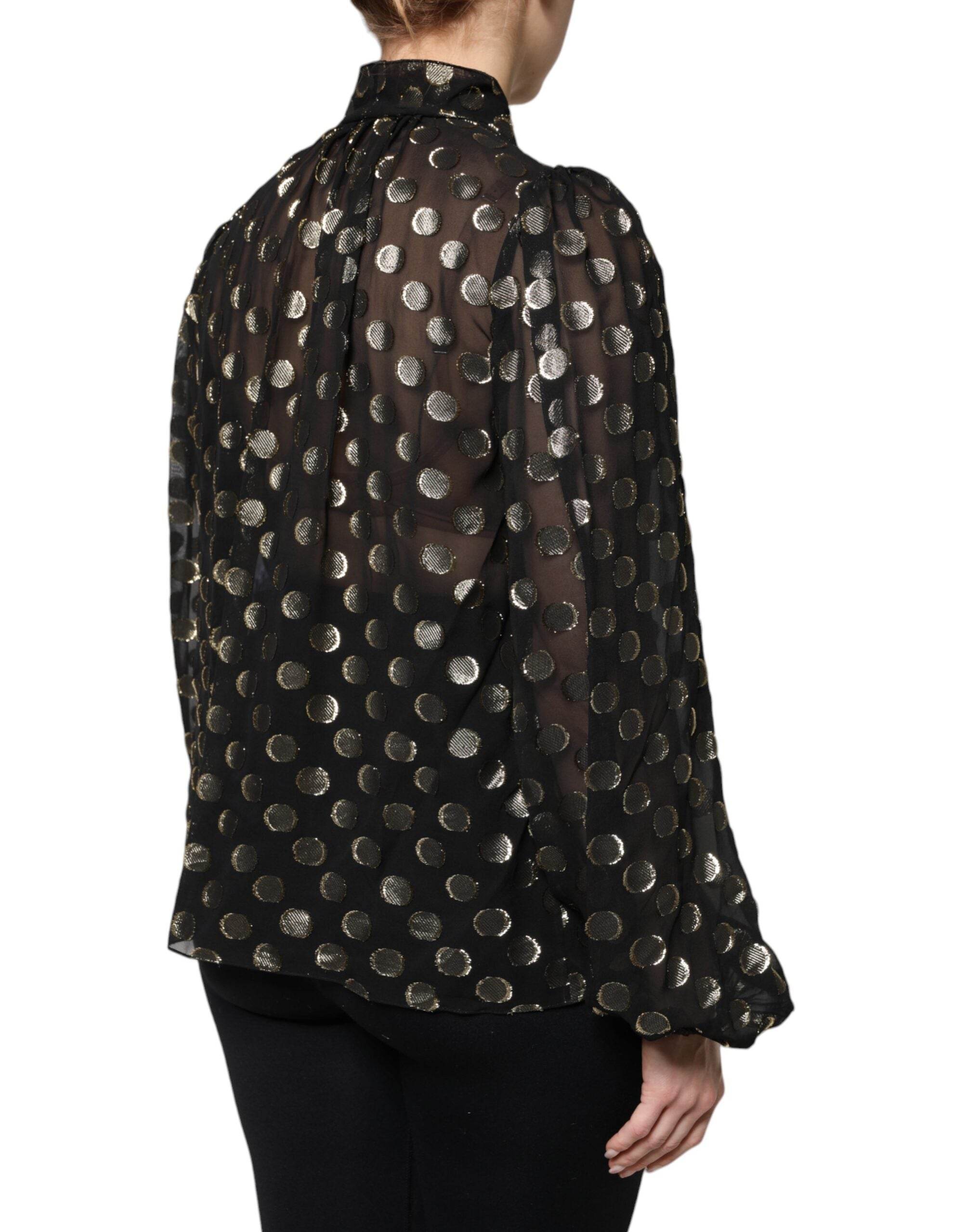 Dolce & Gabbana Black Sheer Tied Neck Polka Dots Blouse Top - Hilstor