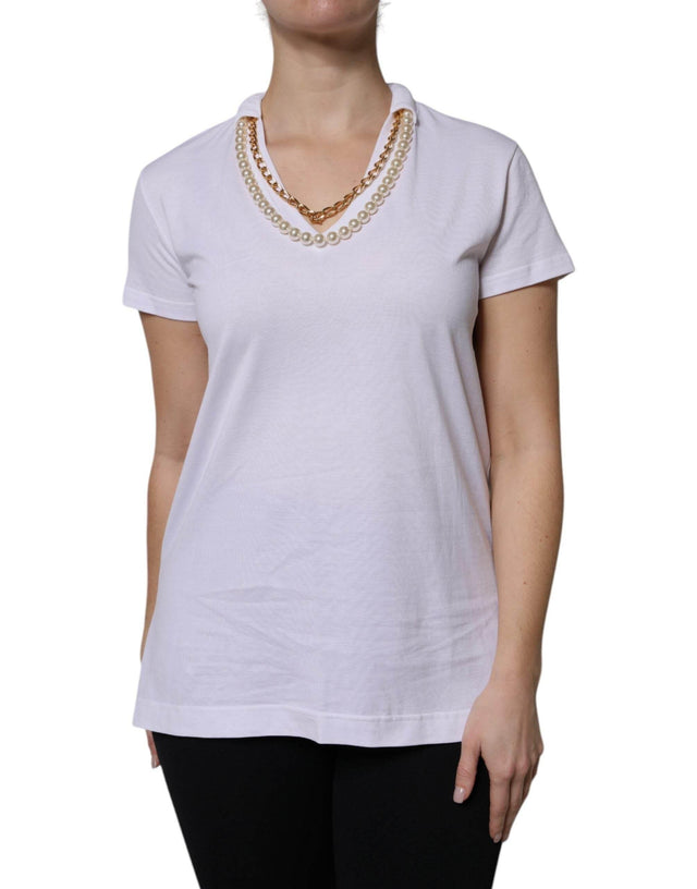 Dolce & Gabbana White Necklace Cotton Short Sleeve T-shirt - Hilstor