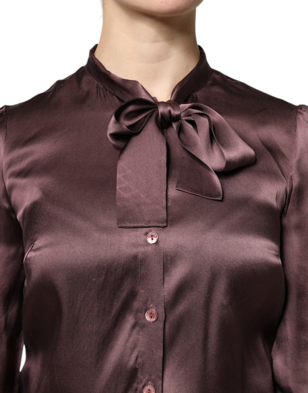 Dolce &amp; Gabbana Brown Ascot Collar langærmet blusetop
