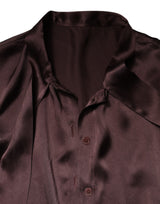 Dolce &amp; Gabbana Brown Ascot Collar langærmet blusetop