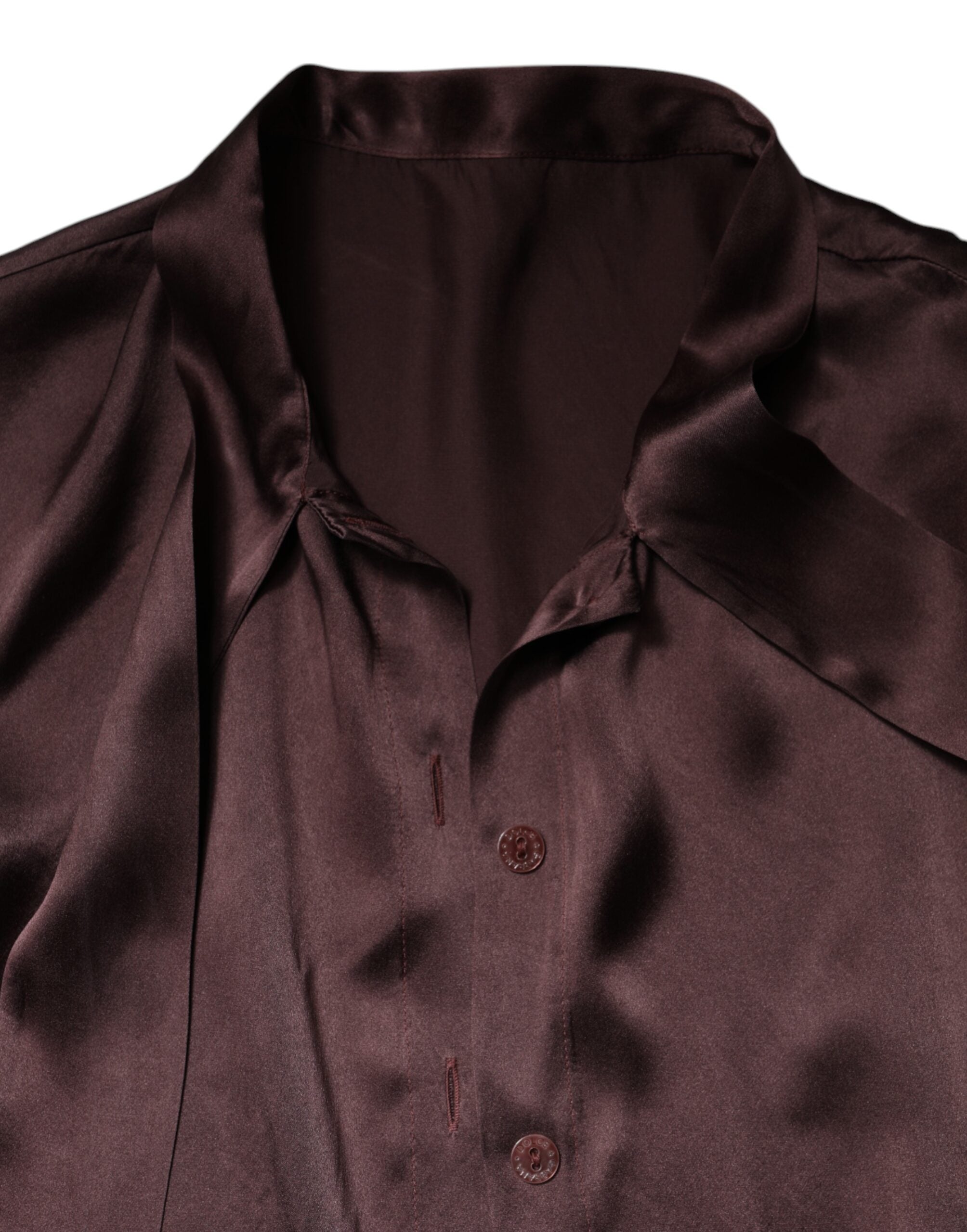Dolce &amp; Gabbana Brown Ascot Collar langærmet blusetop