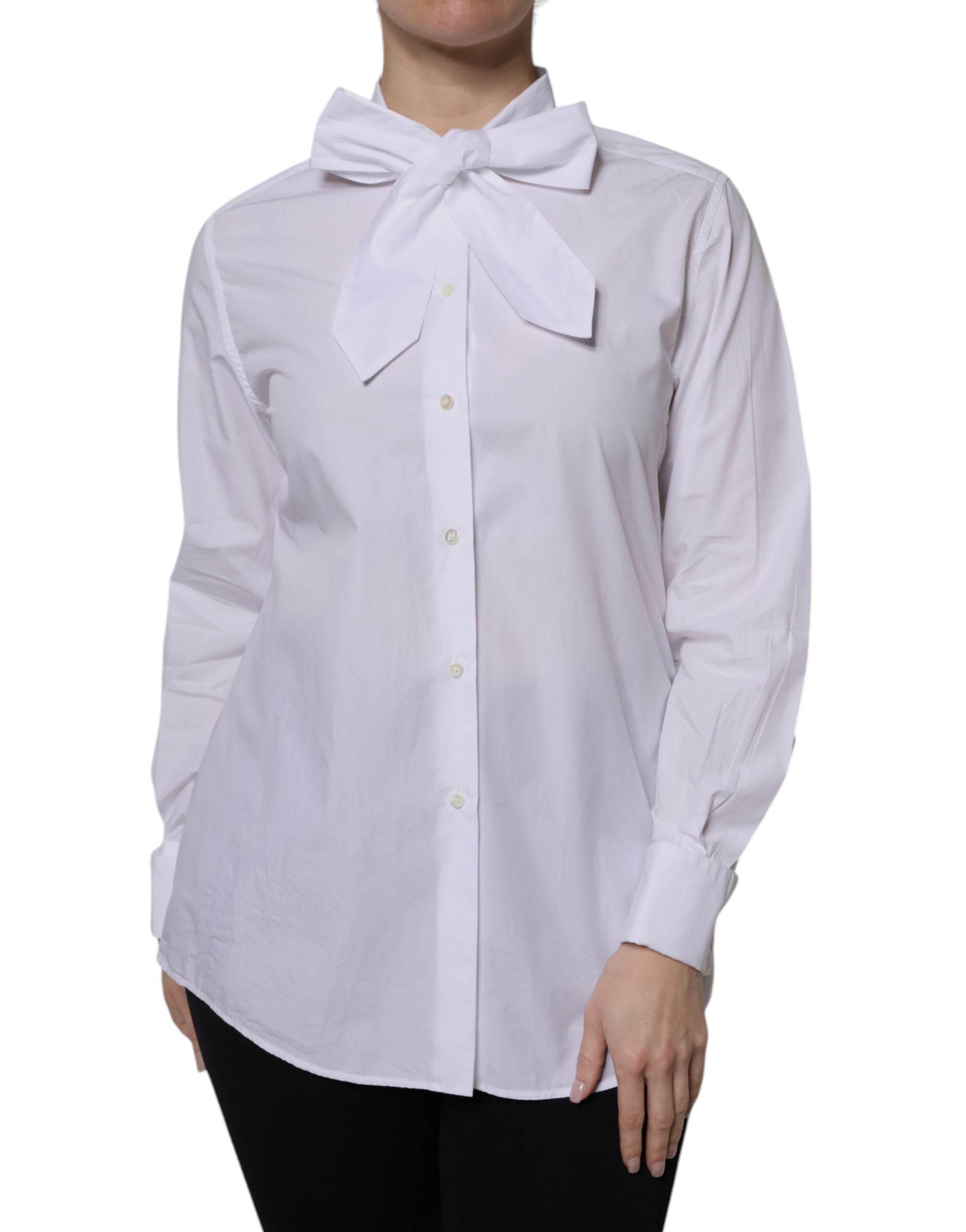 Dolce & Gabbana White Ascot Collar Long Sleeve Blouse Top - Hilstor