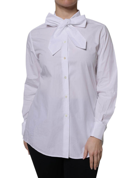 Dolce & Gabbana White Ascot Collar Long Sleeve Blouse Top - Hilstor