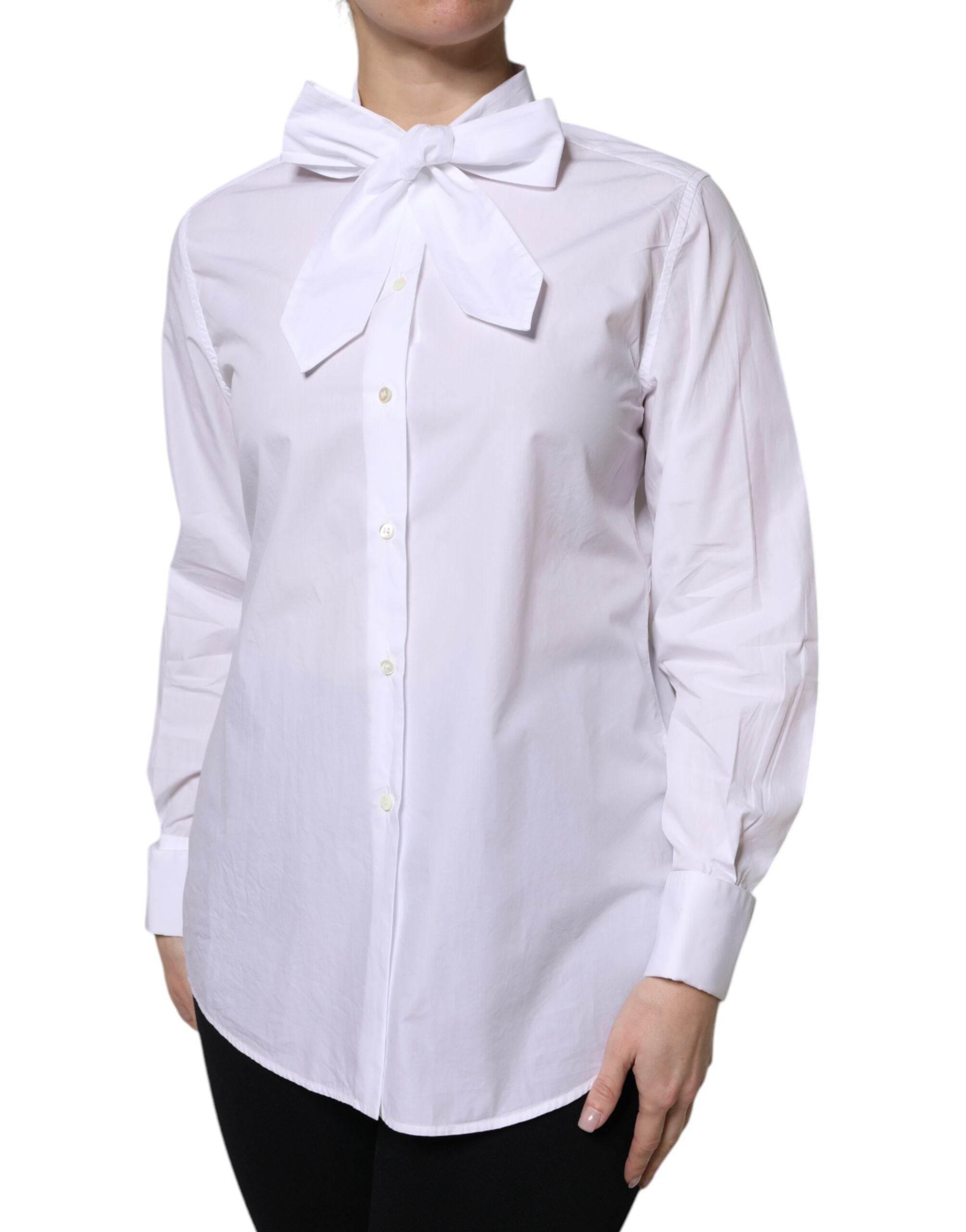 Dolce & Gabbana White Ascot Collar Long Sleeve Blouse Top - Hilstor