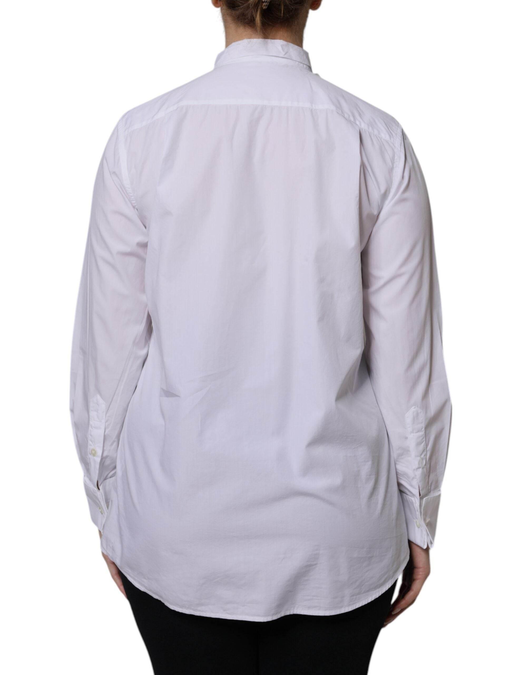 Dolce & Gabbana White Ascot Collar Long Sleeve Blouse Top - Hilstor