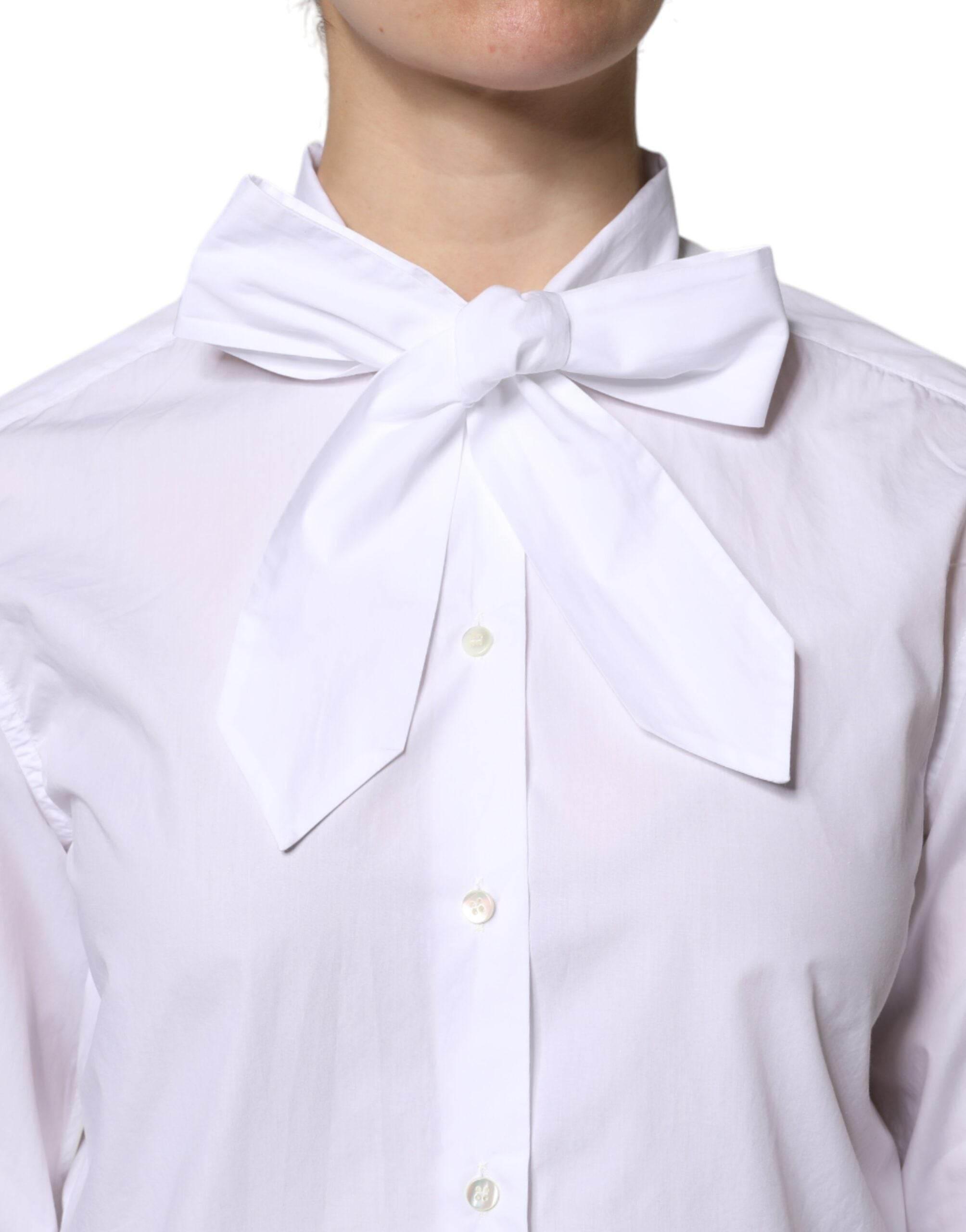 Dolce & Gabbana White Ascot Collar Long Sleeve Blouse Top - Hilstor
