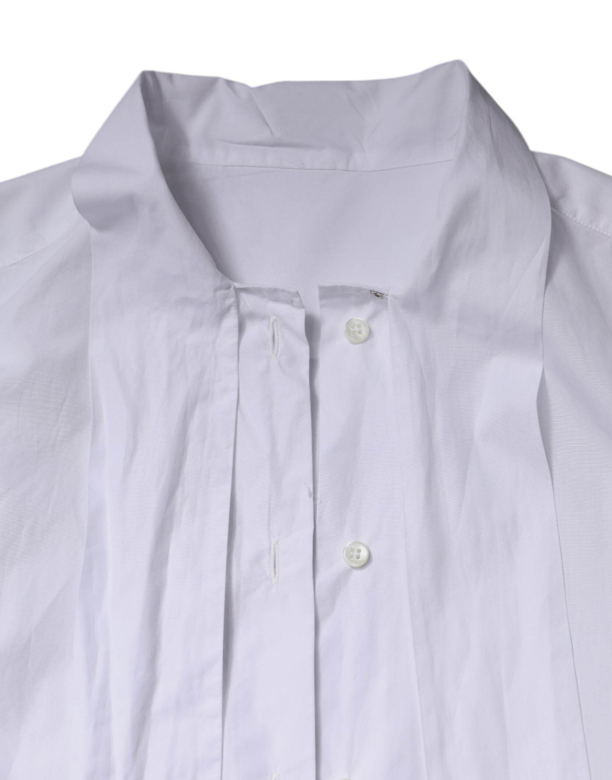 Dolce & Gabbana White Ascot Collar Long Sleeve Blouse Top - Hilstor