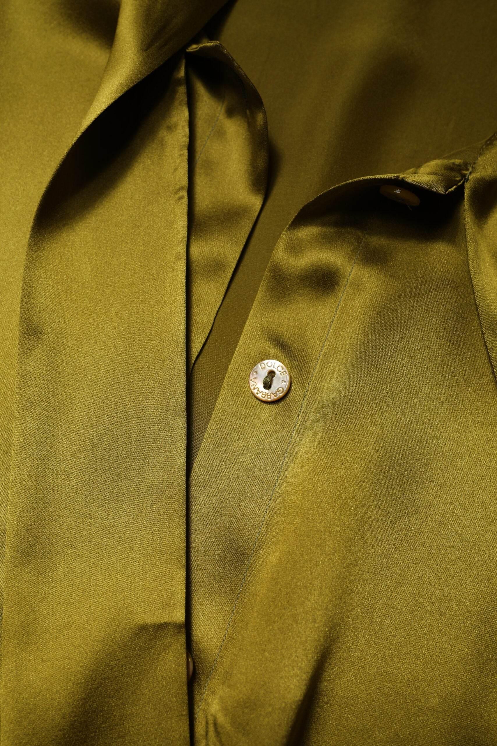 Dolce & Gabbana Olive Green Ascot Collar Long Sleeve Blouse Top - Hilstor