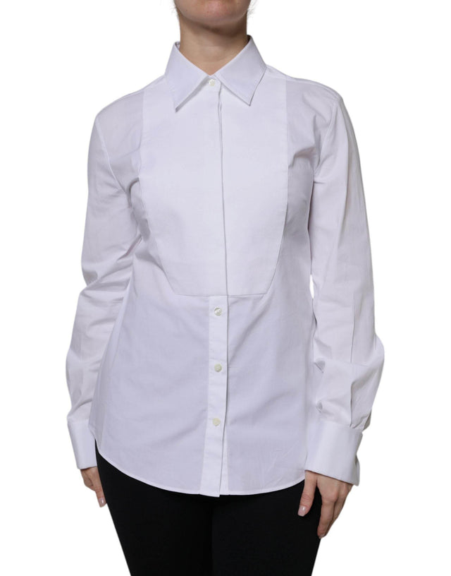 Dolce & Gabbana White Cotton Dress Collared Dress Shirt Top - Hilstor