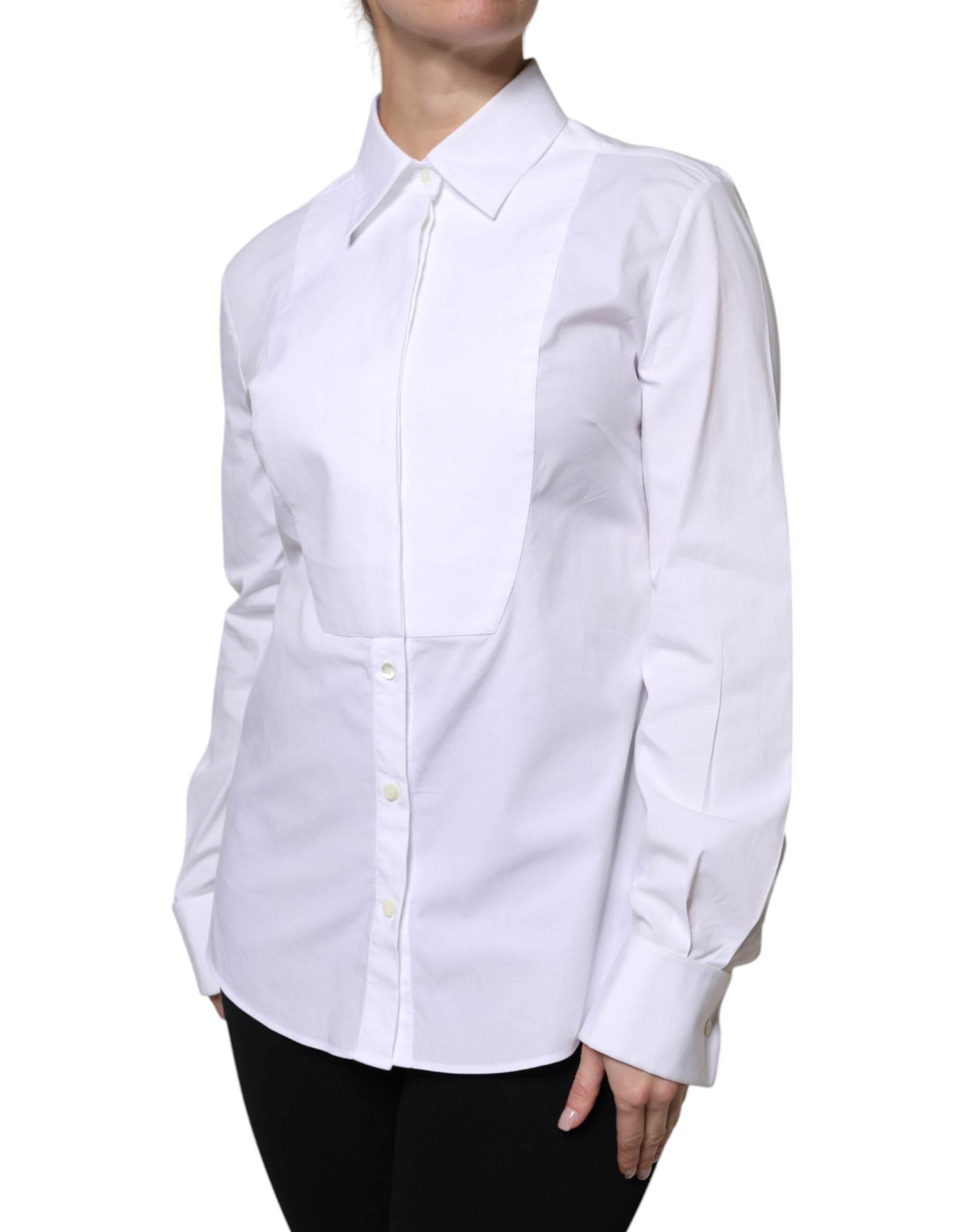 Dolce & Gabbana White Cotton Dress Collared Dress Shirt Top - Hilstor