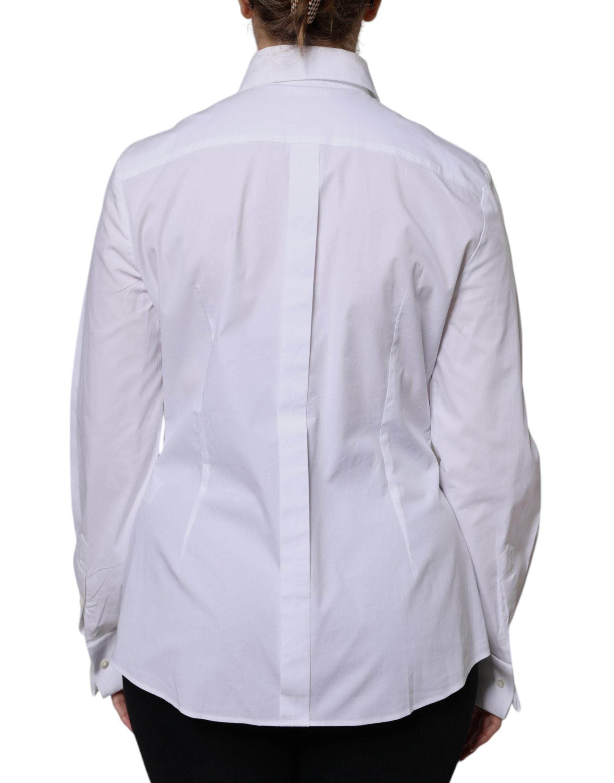 Dolce & Gabbana White Cotton Dress Collared Dress Shirt Top - Hilstor
