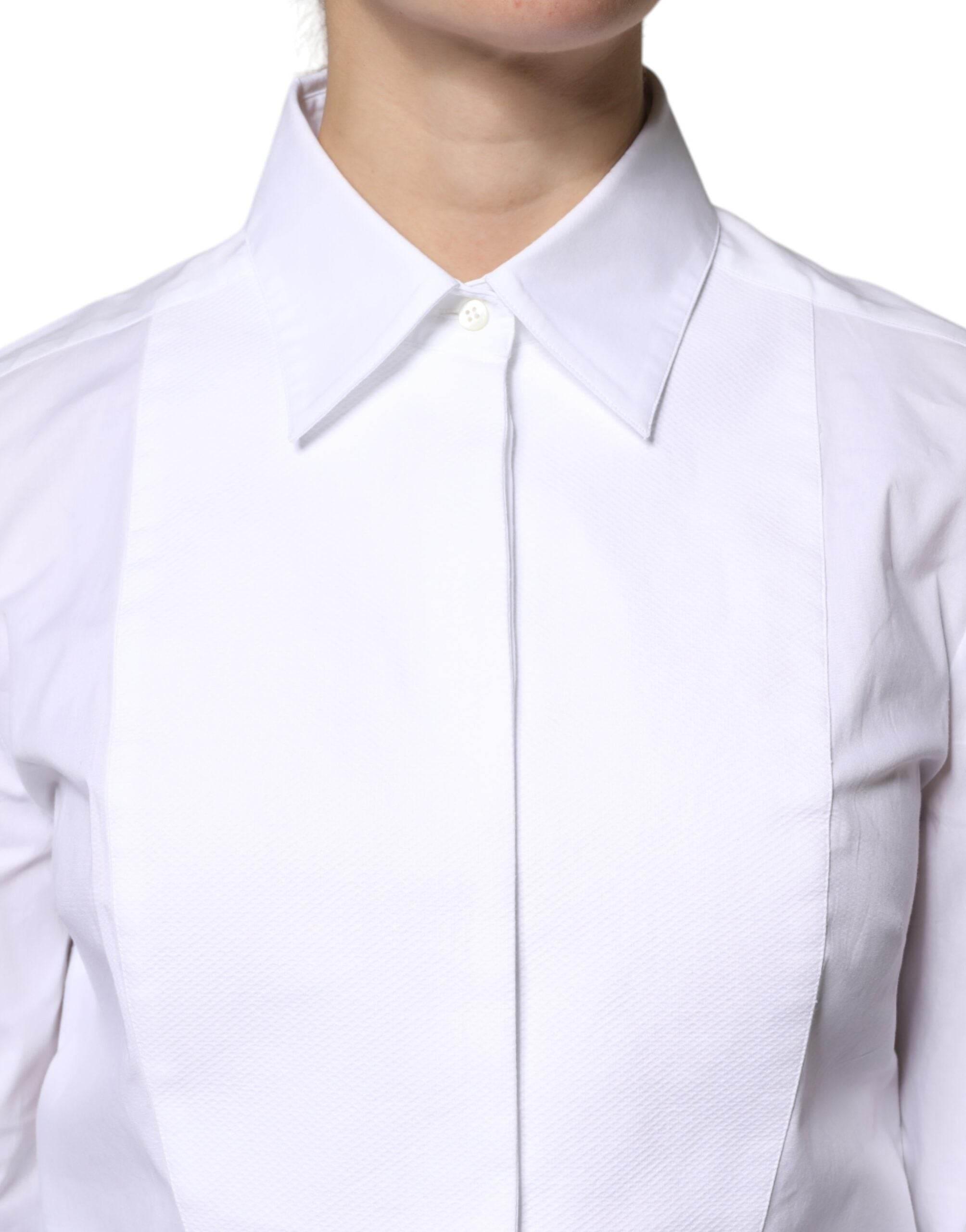 Dolce & Gabbana White Cotton Dress Collared Dress Shirt Top - Hilstor