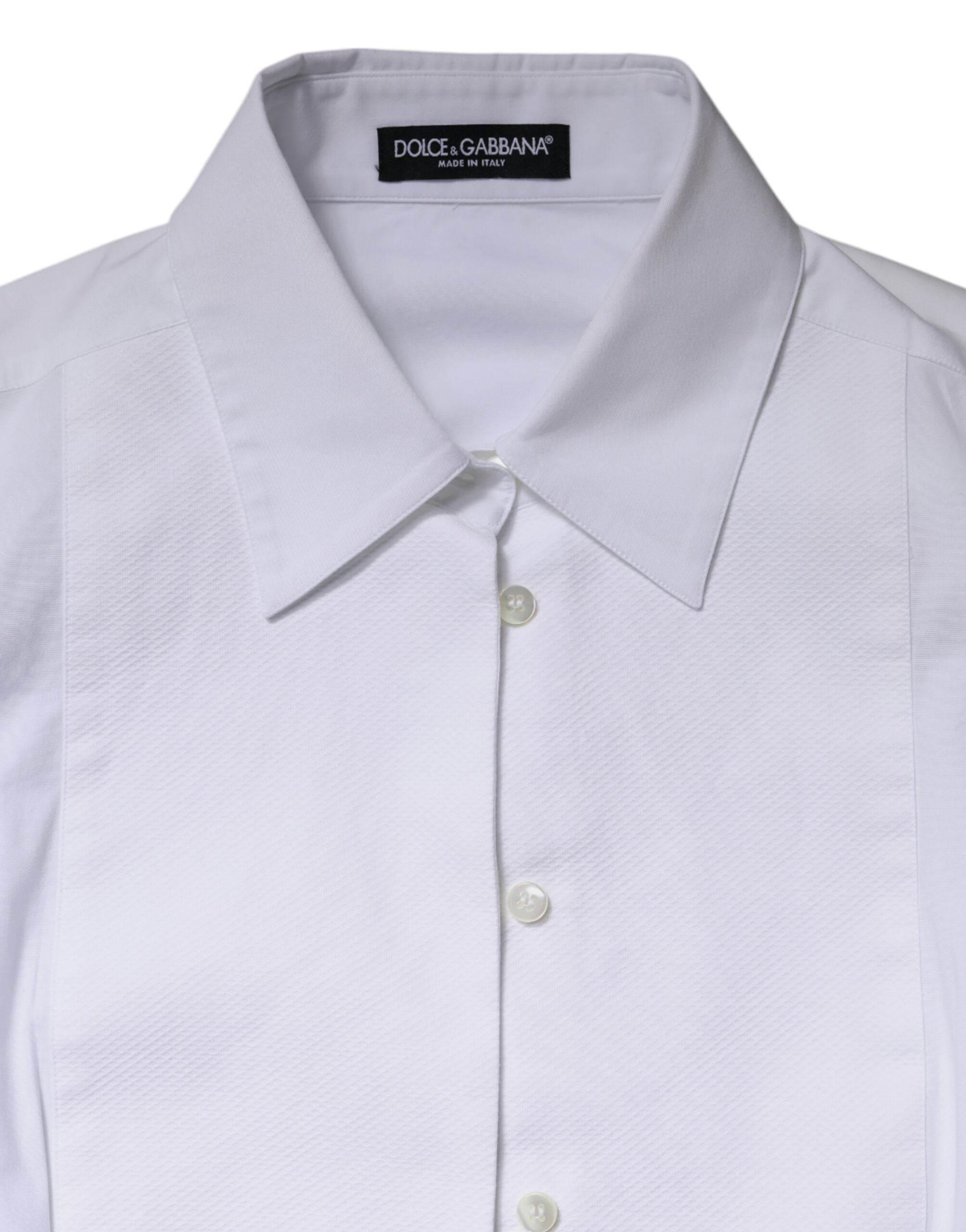 Dolce & Gabbana White Cotton Dress Collared Dress Shirt Top - Hilstor