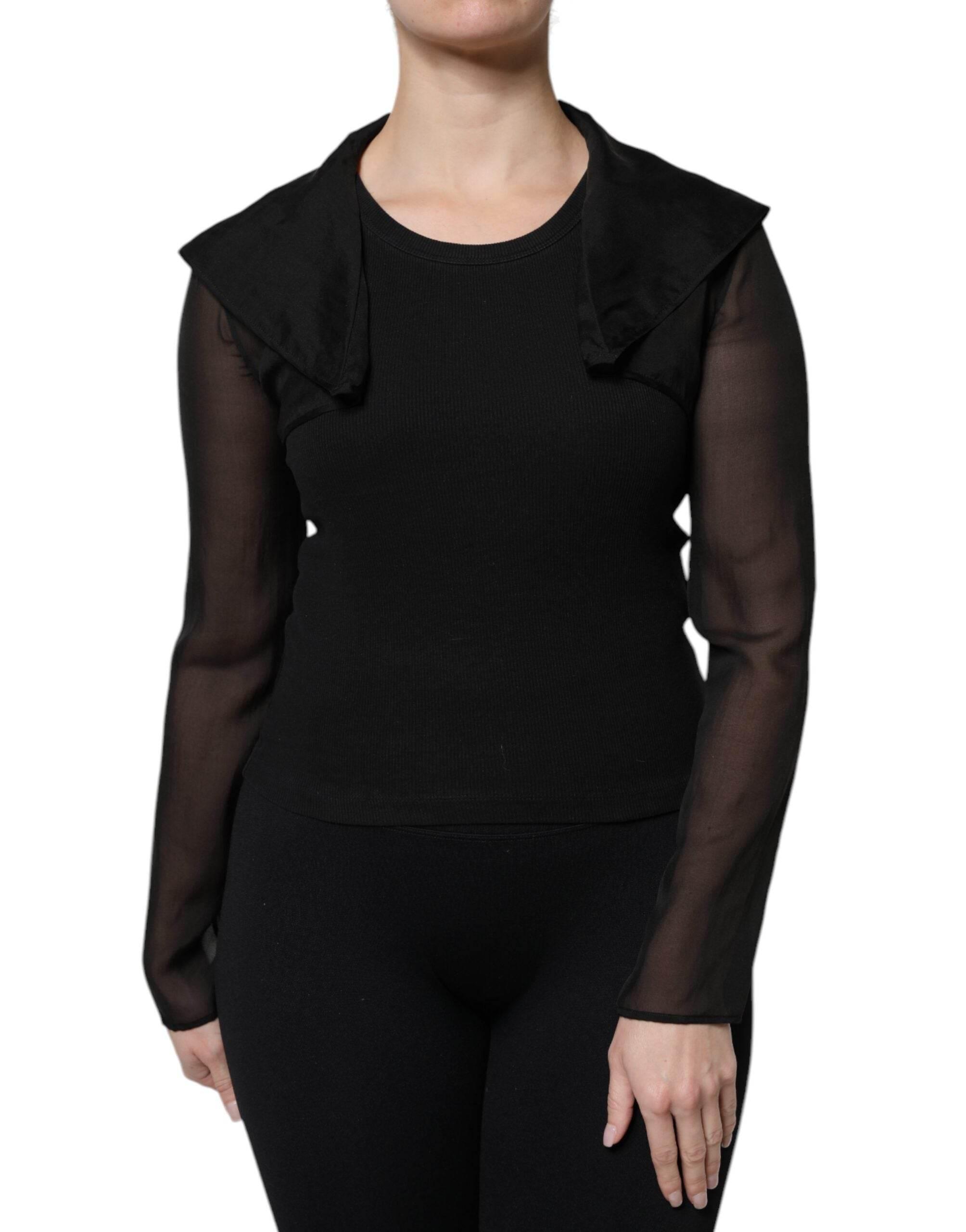Dolce & Gabbana Black Silk Sheer Long Sleeves Blouse Top - Hilstor
