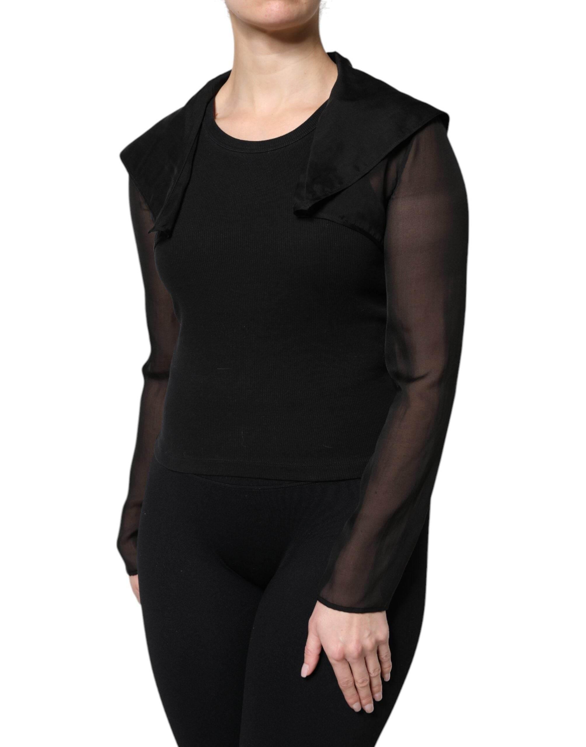 Dolce & Gabbana Black Silk Sheer Long Sleeves Blouse Top - Hilstor