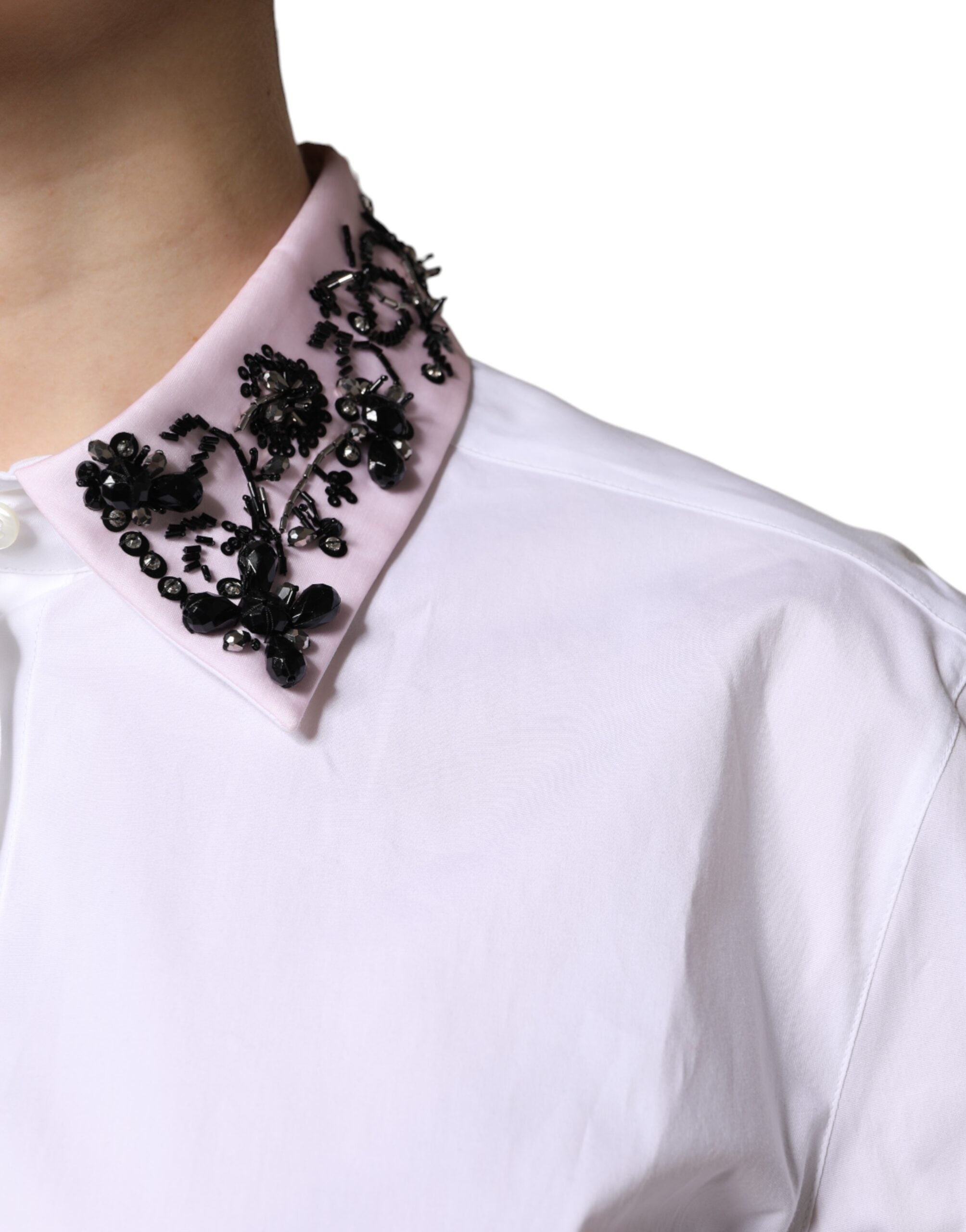 Dolce &amp; Gabbana skjortetop med hvid udsmykket krave