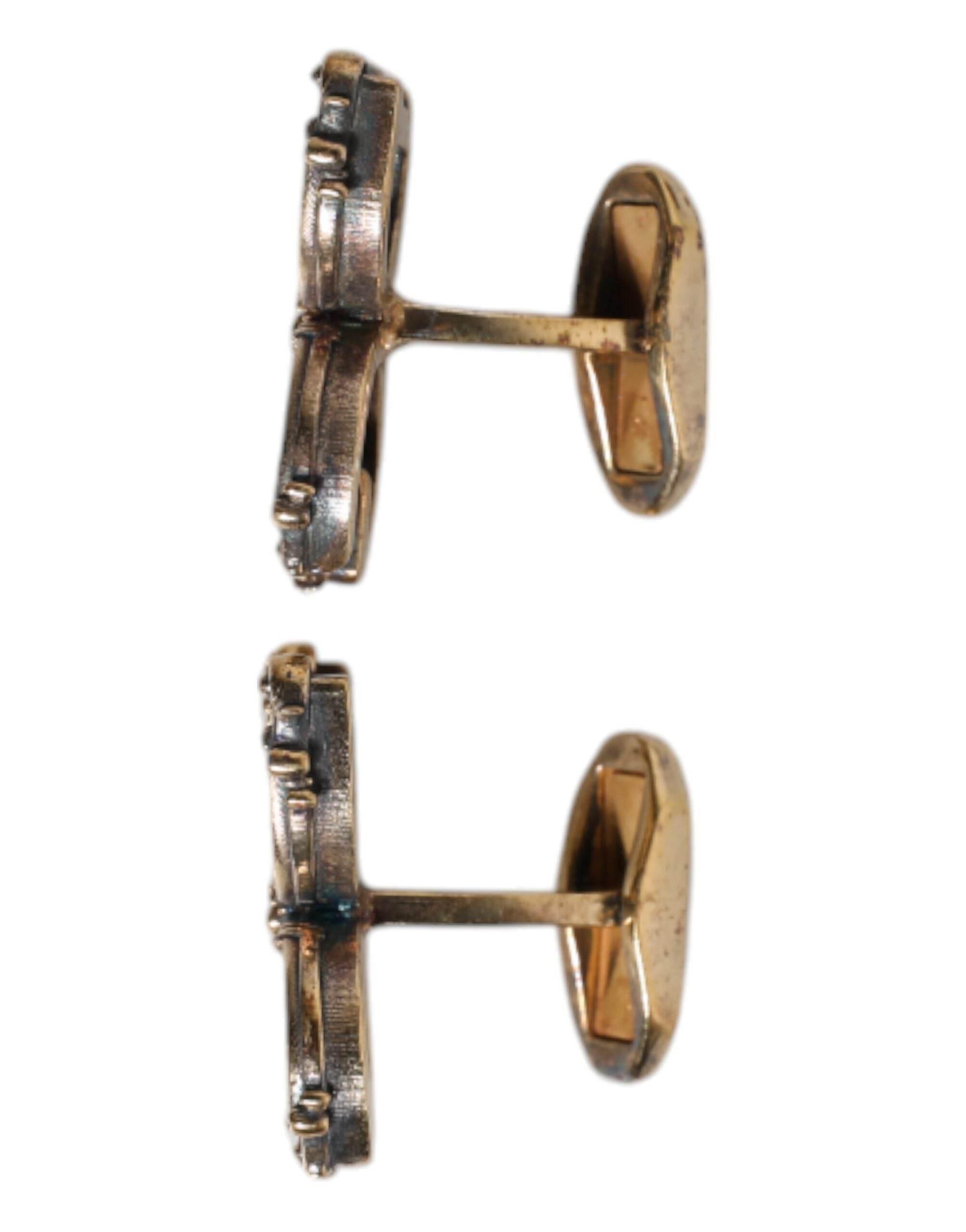 Dolce & Gabbana Gold Tone 925 Sterling Silver DG Logo Accessory Cufflink - Hilstor