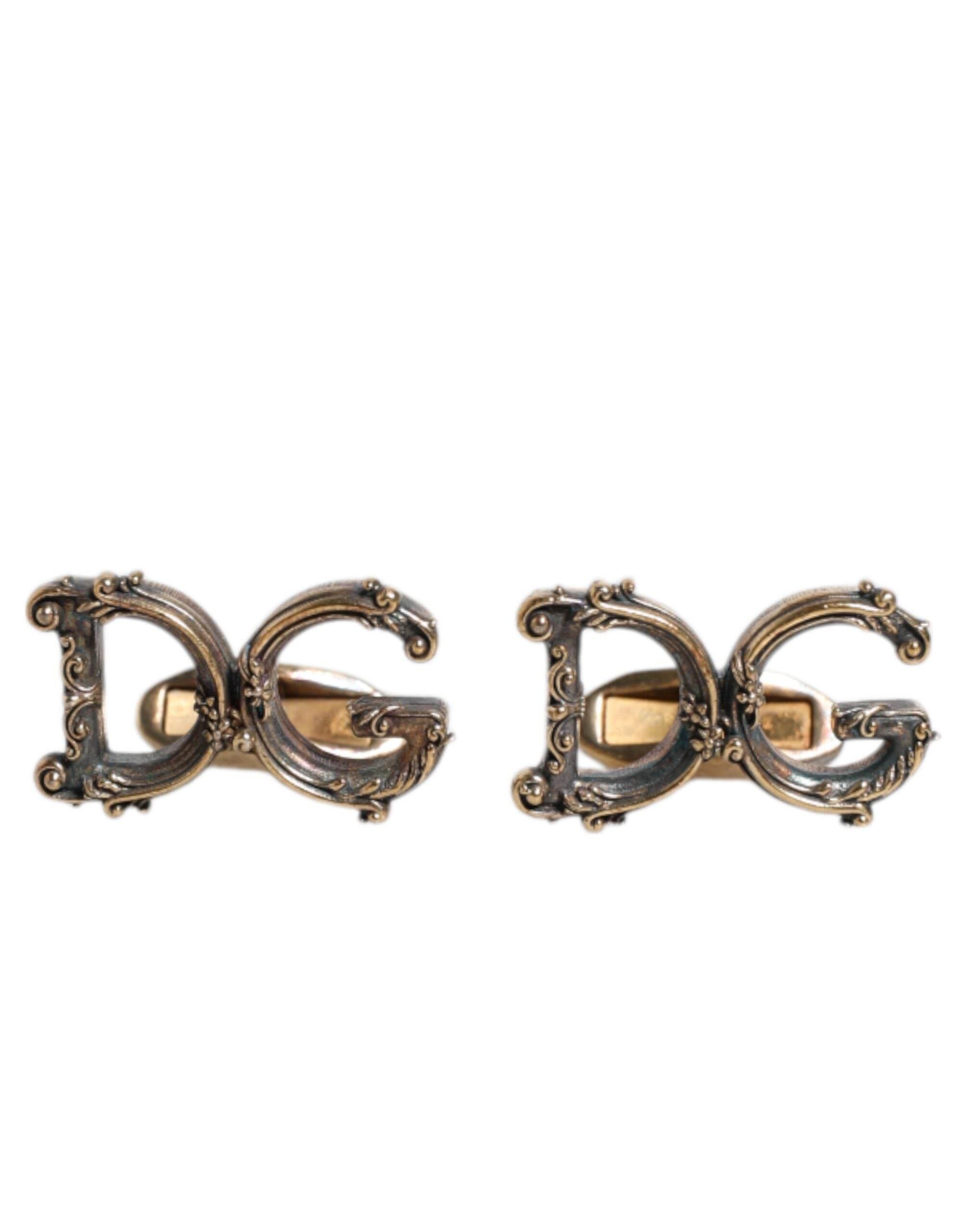 Dolce & Gabbana Gold Tone 925 Sterling Silver DG Logo Accessory Cufflink - Hilstor