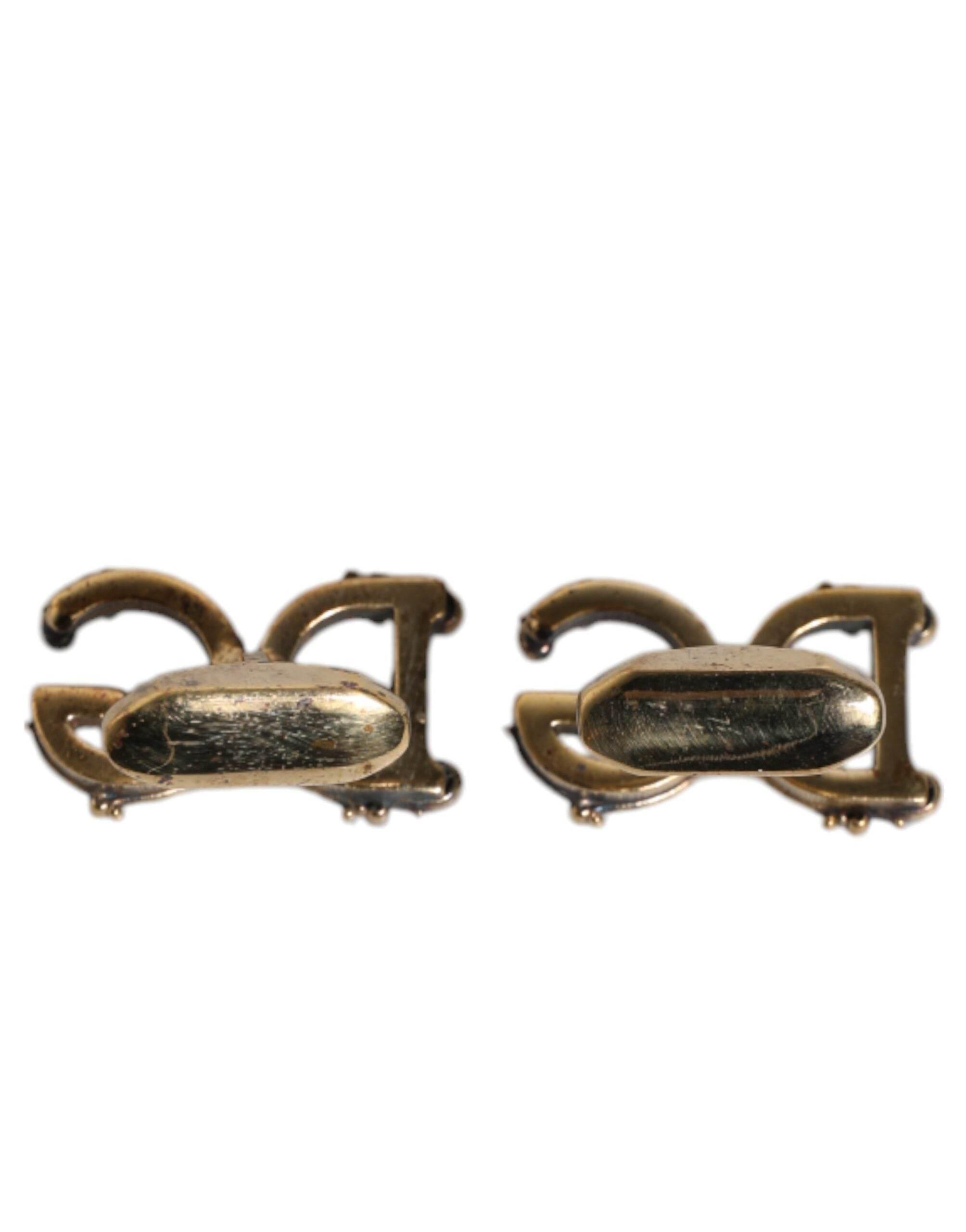 Dolce & Gabbana Gold Tone 925 Sterling Silver DG Logo Accessory Cufflink - Hilstor
