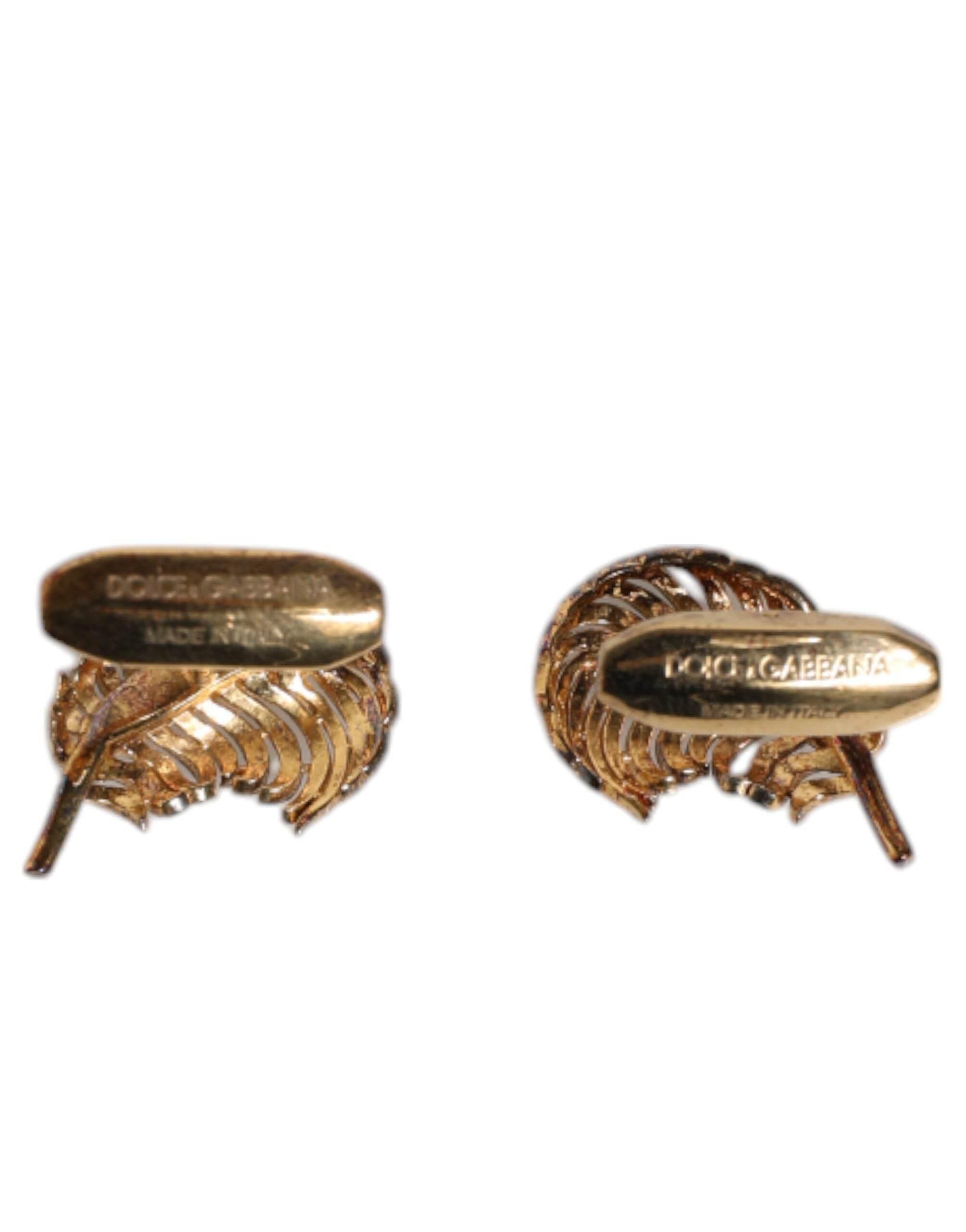 Dolce & Gabbana Gold 925 Sterling Silver Crystal Leaf Accessory Cufflink - Hilstor
