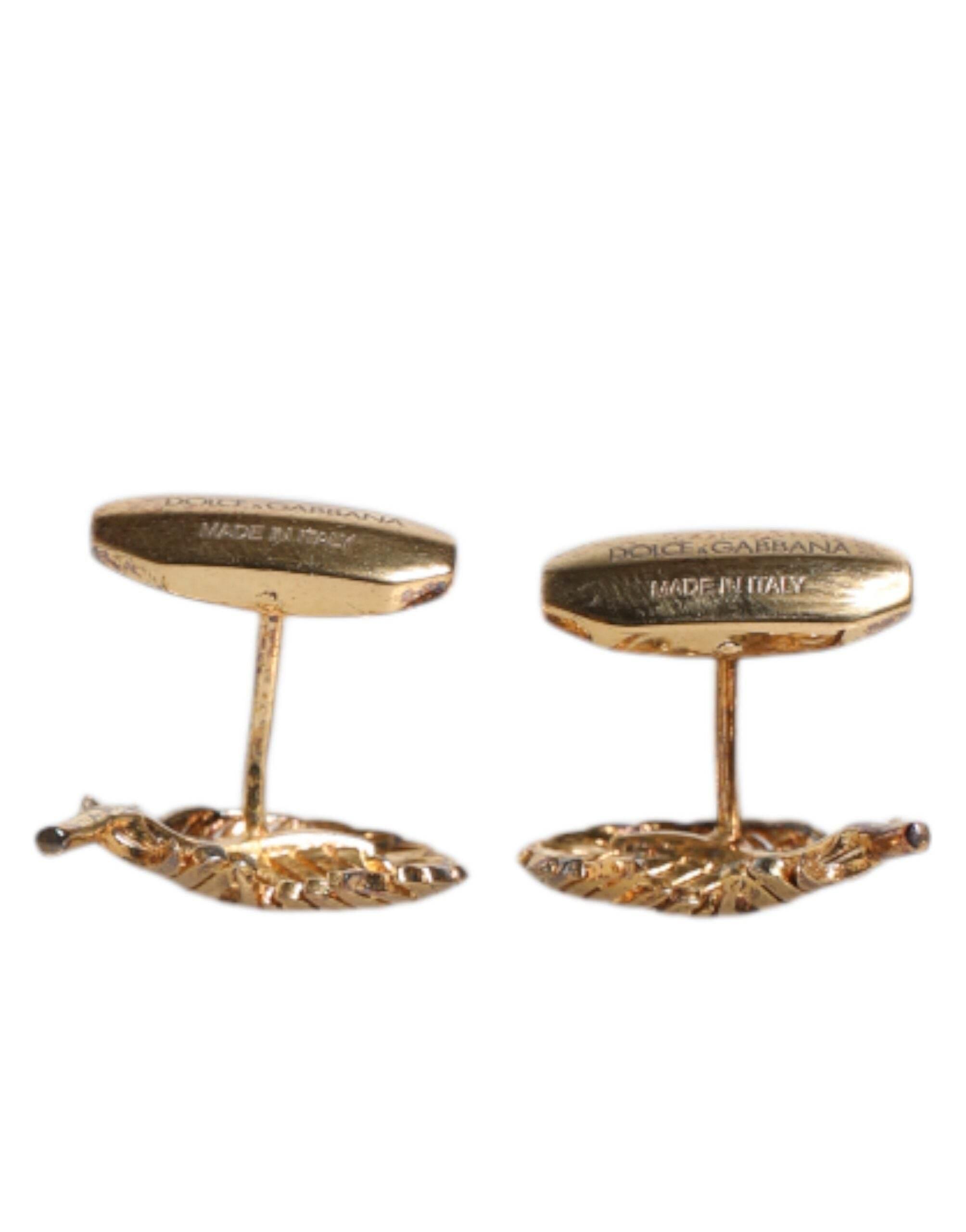Dolce & Gabbana Gold 925 Sterling Silver Crystal Leaf Accessory Cufflink - Hilstor